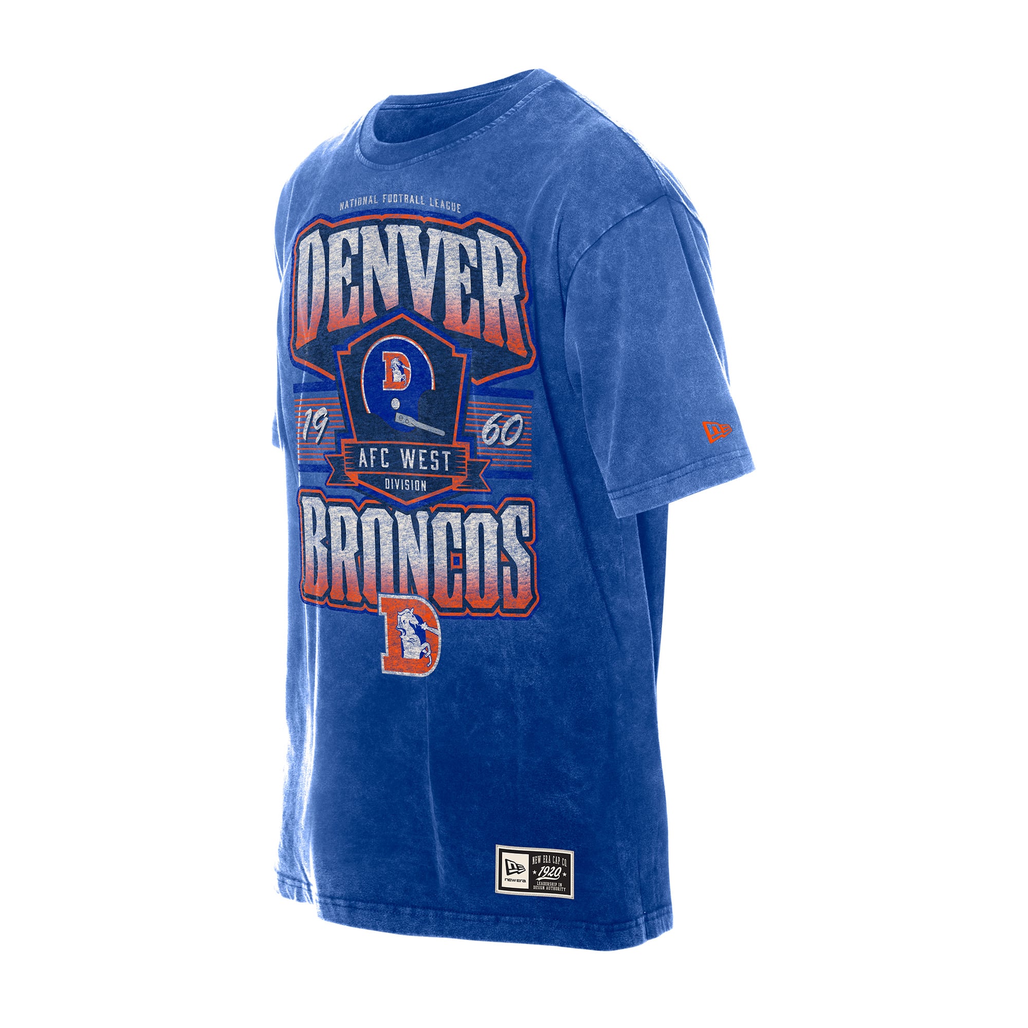 T-shirt homme New Era Royal Denver Broncos Throwback à délavage minéral