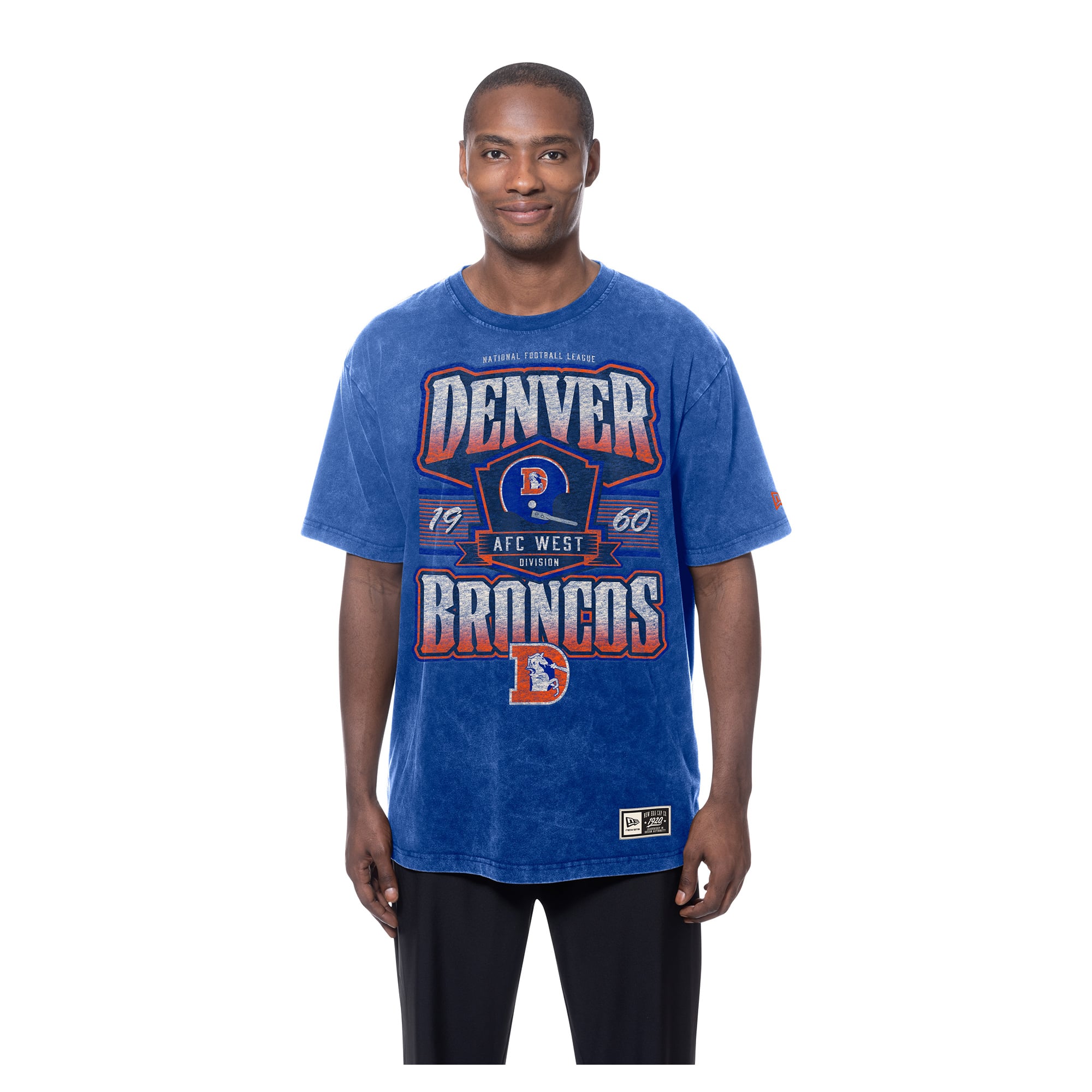 T-shirt homme New Era Royal Denver Broncos Throwback à délavage minéral