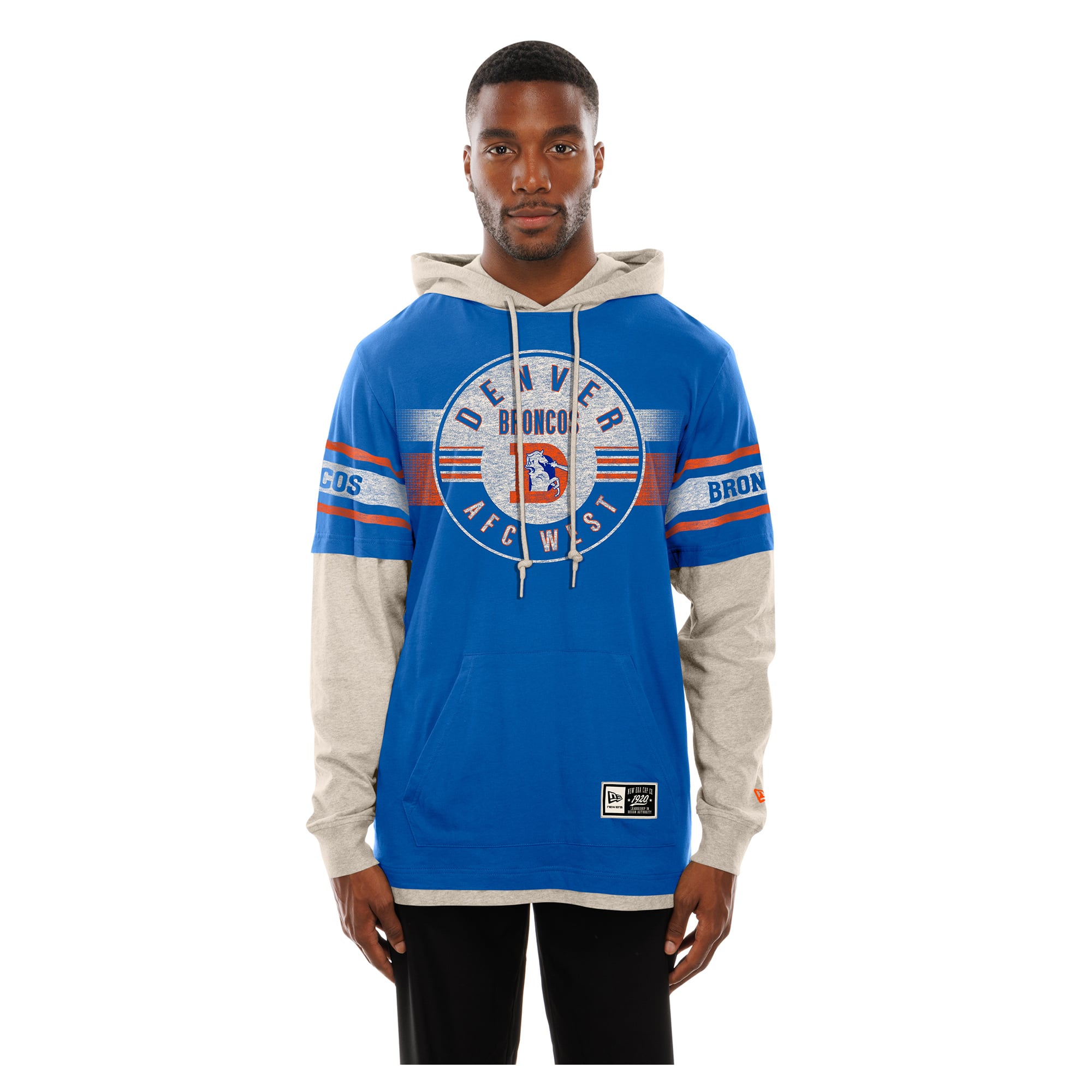 T-shirt à capuche manches longues New Era Royal Denver Broncos pour homme