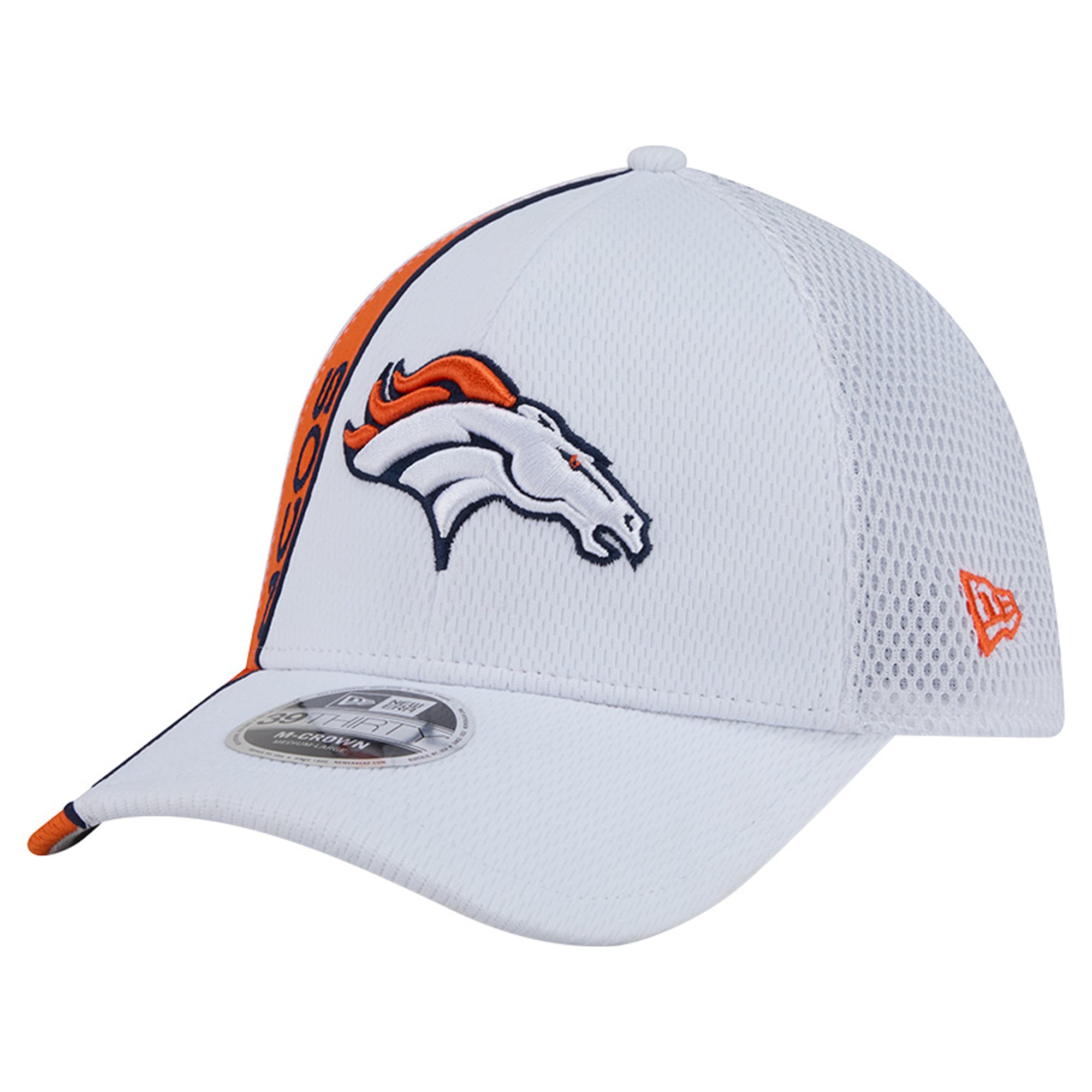 Casquette New Era blanche et orange Denver Broncos Dash 39THIRTY M-Crown Flex pour homme