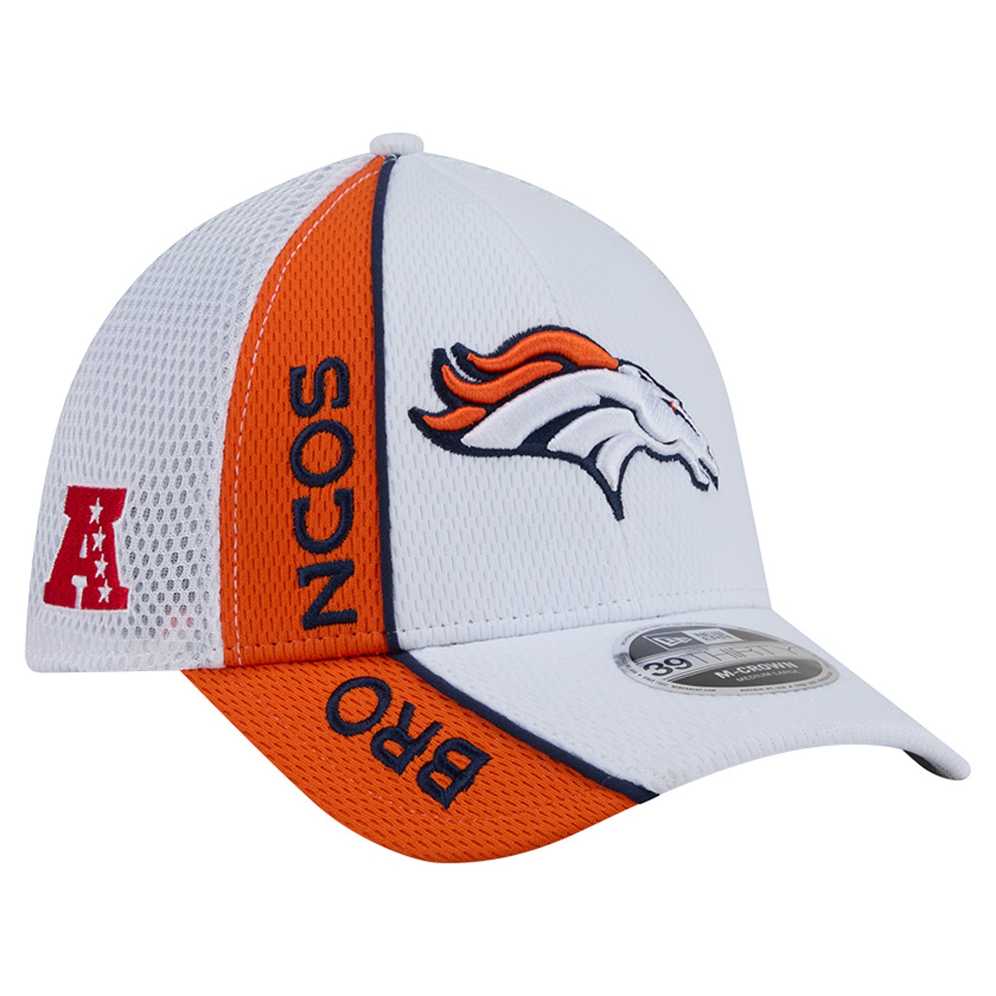 Casquette New Era blanche et orange Denver Broncos Dash 39THIRTY M-Crown Flex pour homme