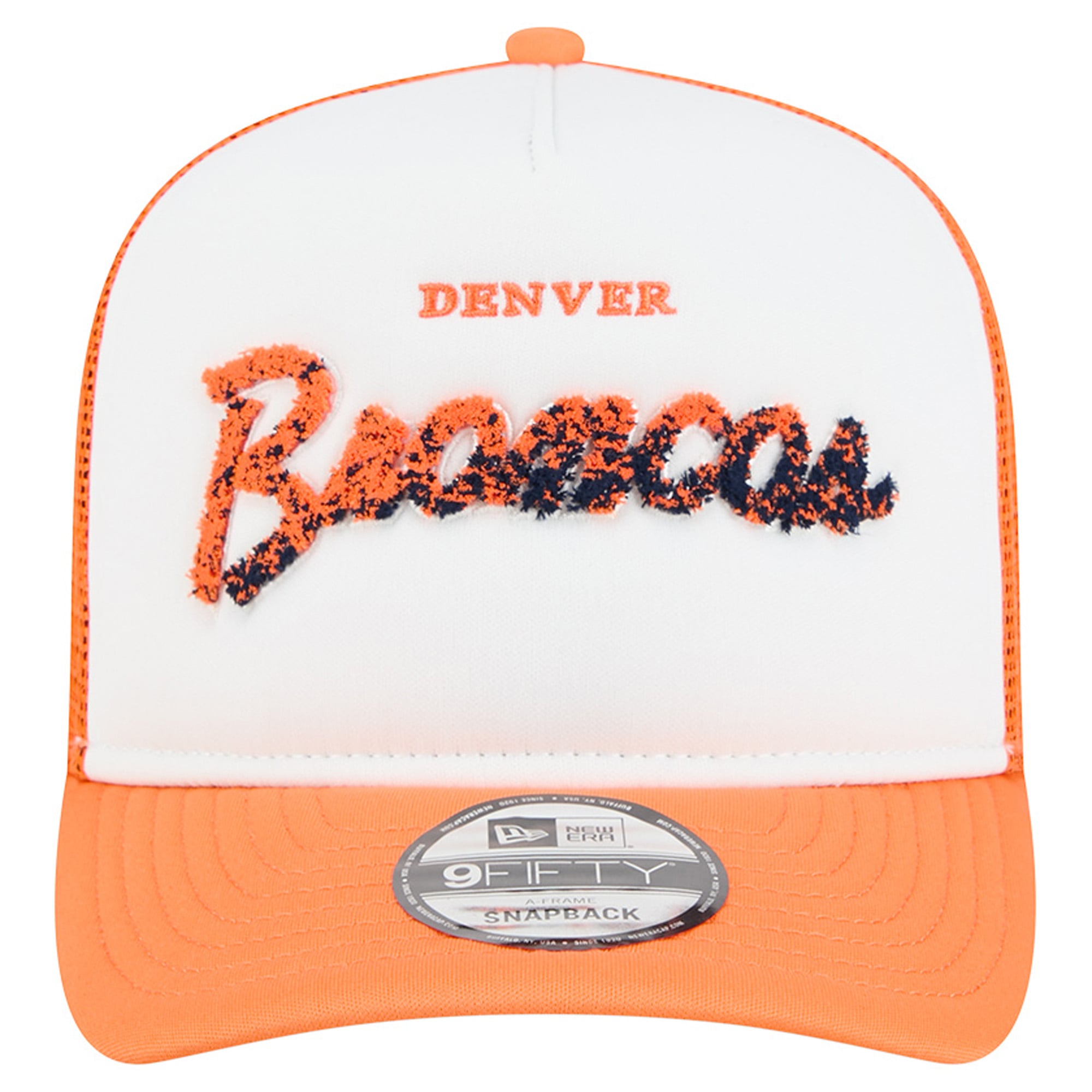 Casquette trucker New Era 9FIFTY Snapback blanche et orange Denver Broncos pour homme