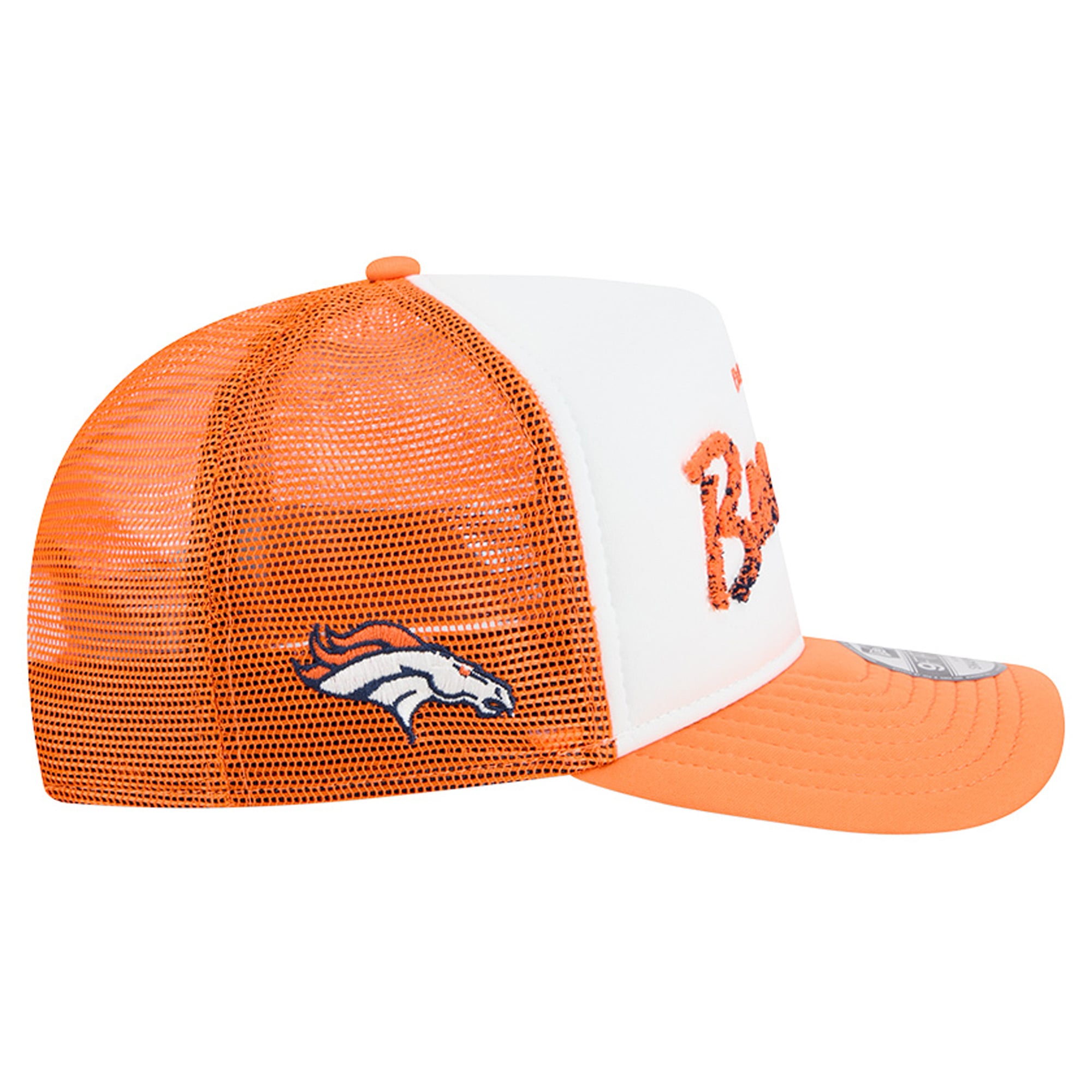 Casquette trucker New Era 9FIFTY Snapback blanche et orange Denver Broncos pour homme