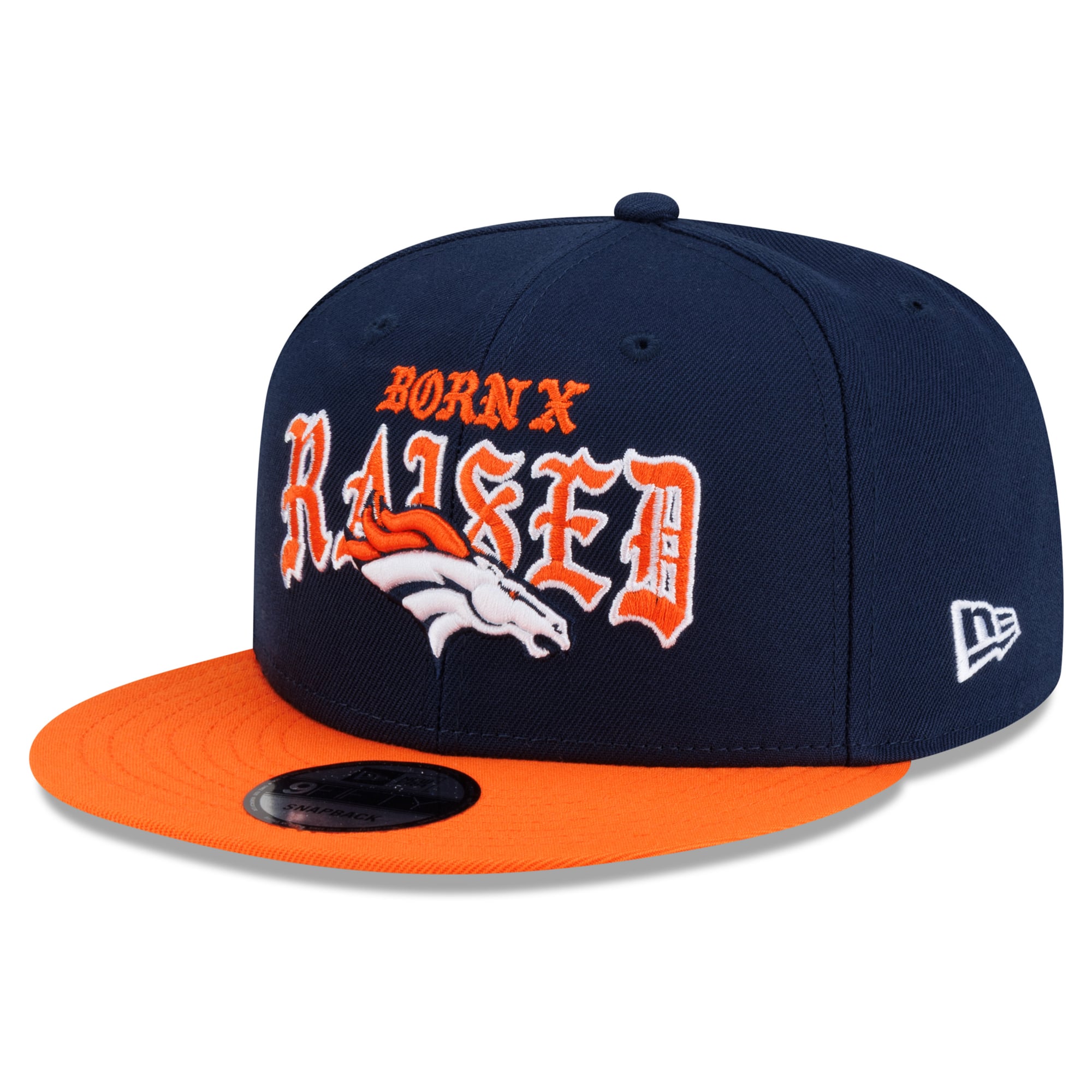 Casquette snapback New Era x Born x Raised Denver Broncos 9FIFTY pour homme, bleu marine/orange