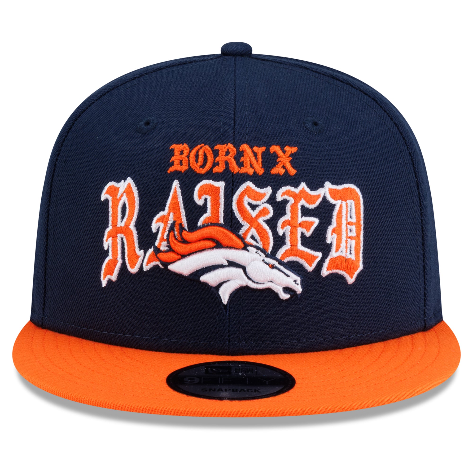 Casquette snapback New Era x Born x Raised Denver Broncos 9FIFTY pour homme, bleu marine/orange