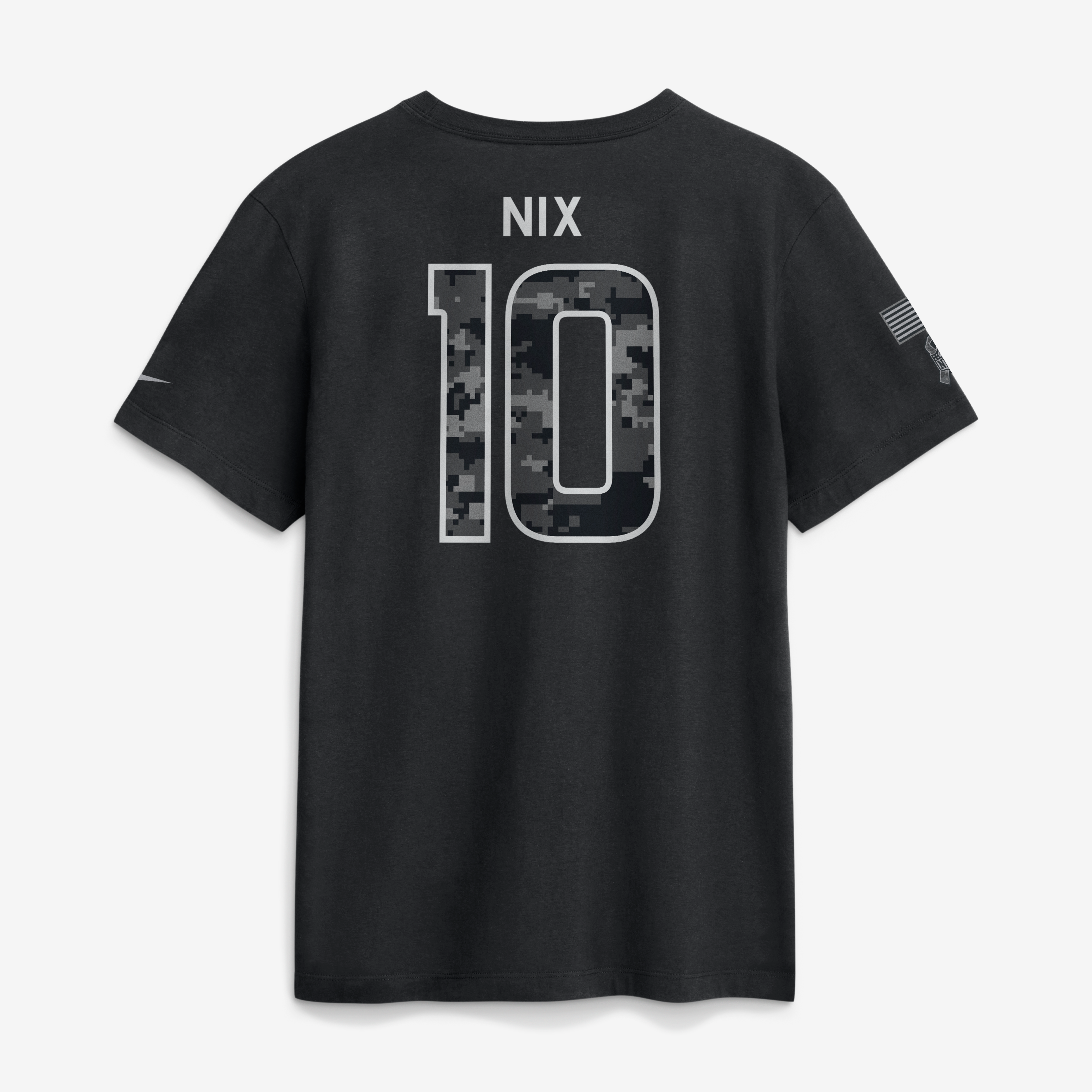 T-shirt Nike Bo Nix noir pour homme, Denver Broncos 2026 Salute to Service, nom et numéro