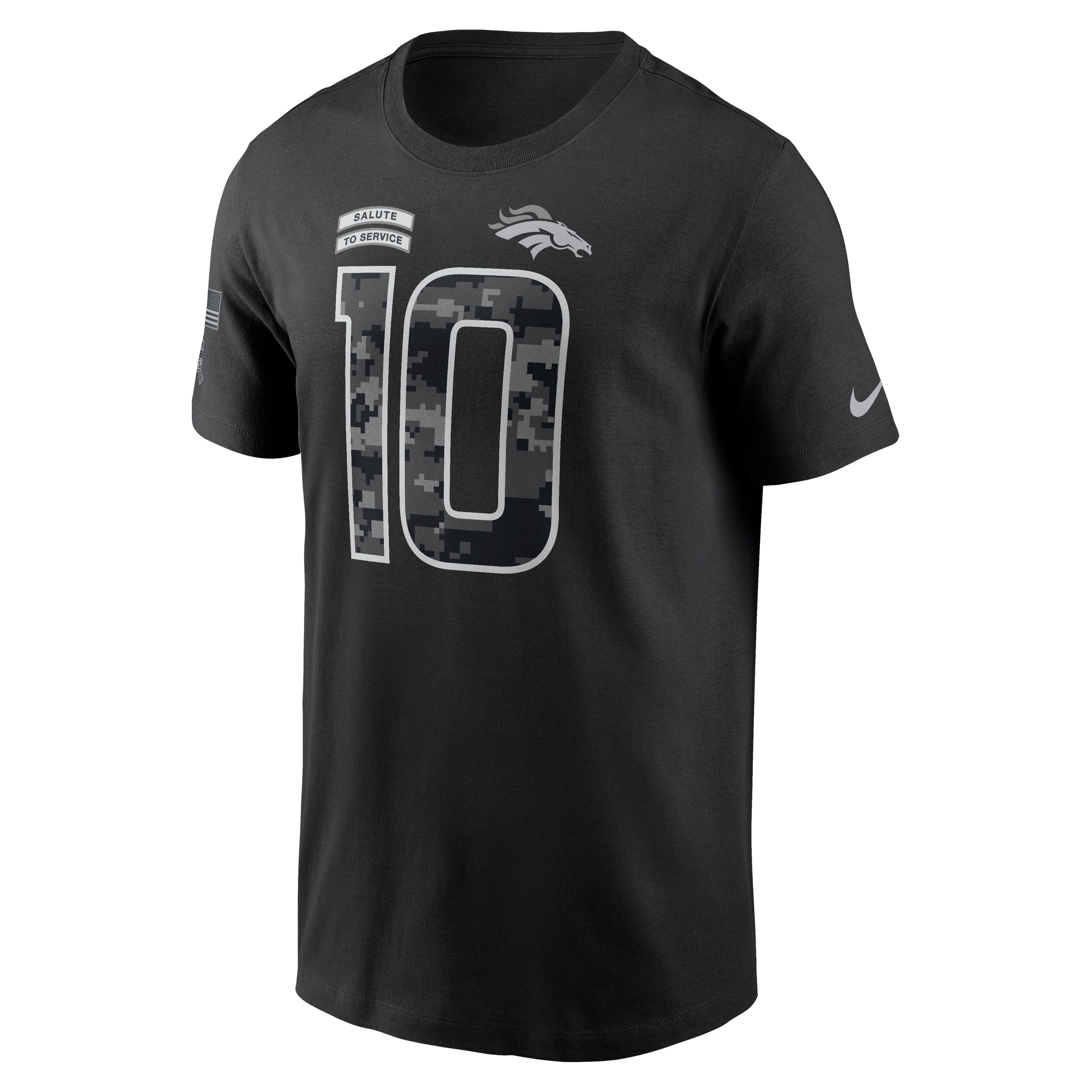 T-shirt Nike Bo Nix noir pour homme, Denver Broncos 2026 Salute to Service, nom et numéro