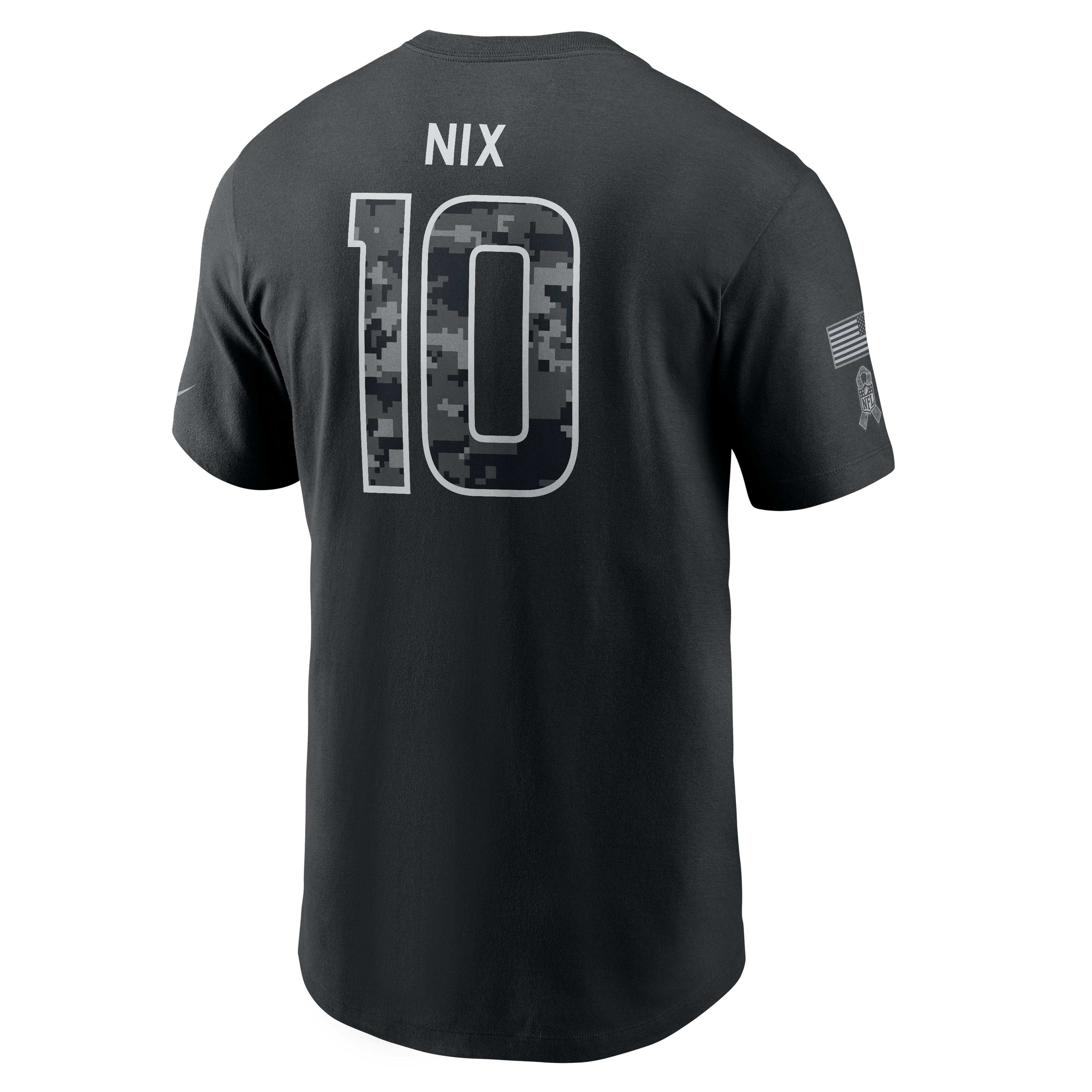 T-shirt Nike Bo Nix noir pour homme, Denver Broncos 2026 Salute to Service, nom et numéro