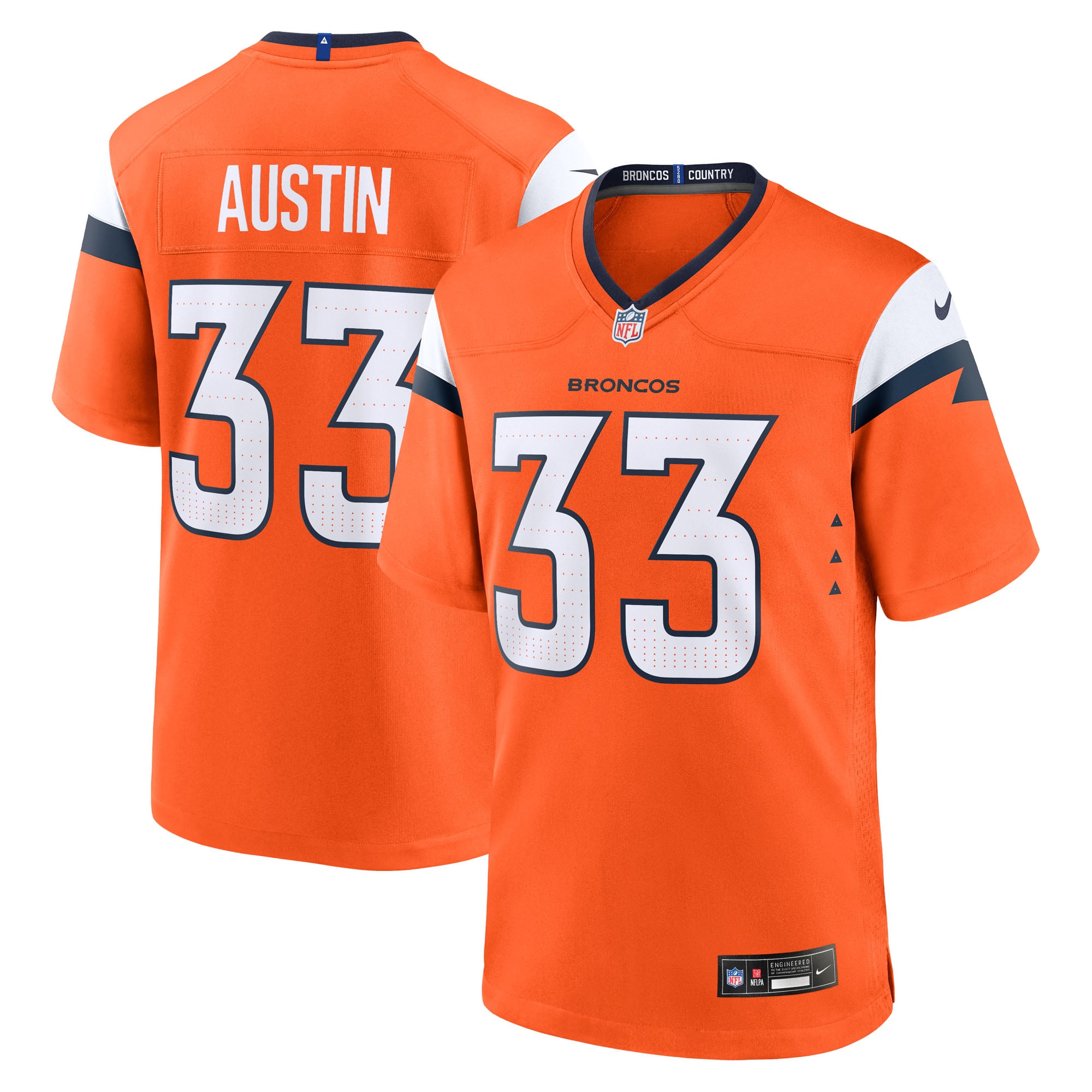 Maillot de match Nike Brent Austin orange des Denver Broncos pour homme