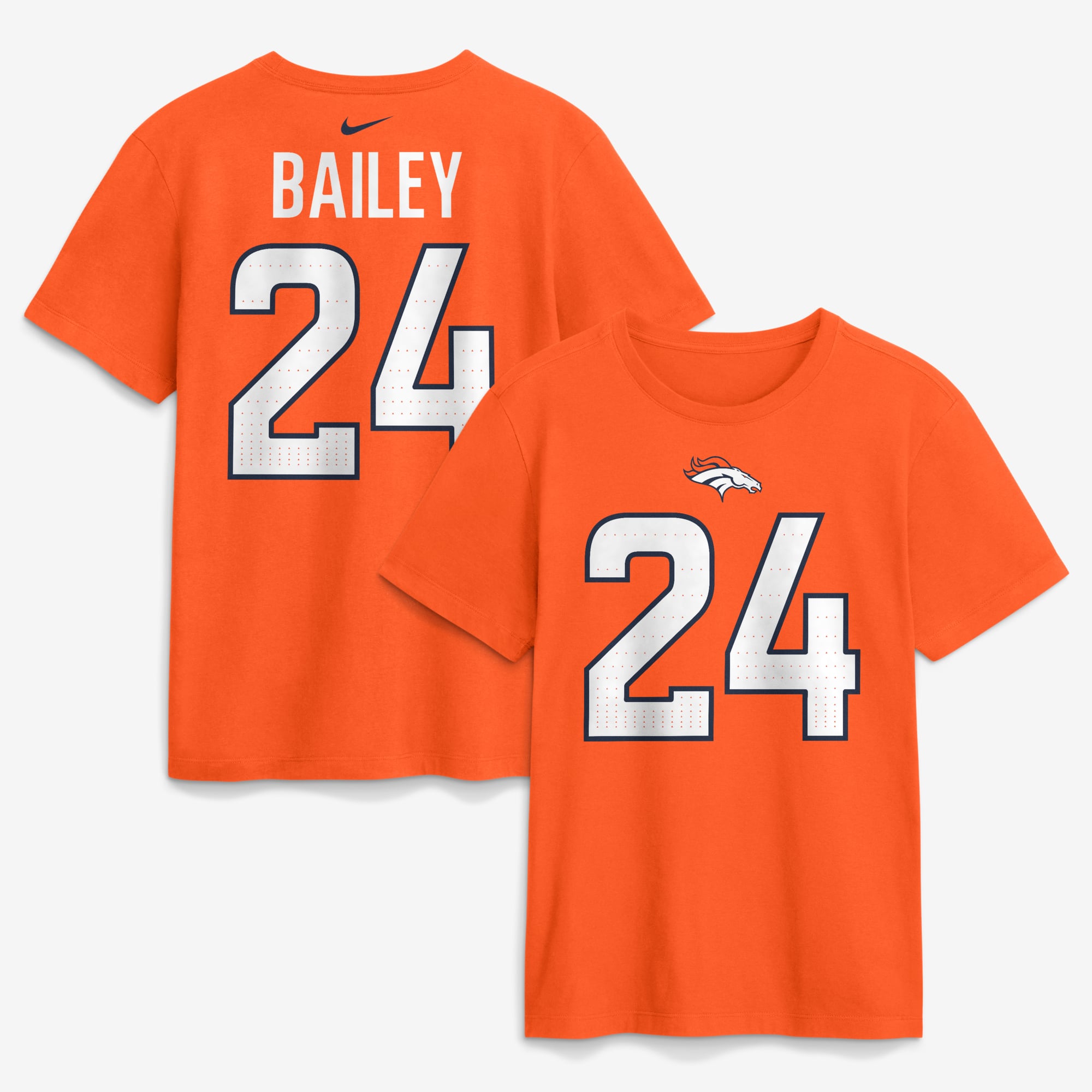 T-shirt Nike Champ Bailey Orange Denver Broncos pour homme, avec nom et numéro retirés