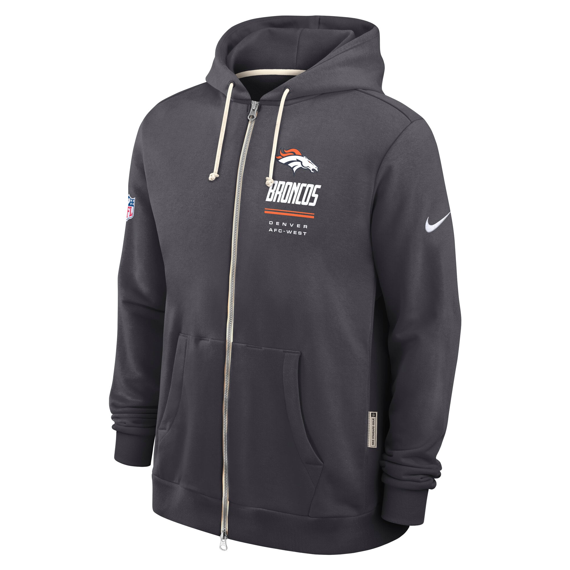 Men's Nike Charcoal Denver Broncos Sideline Standard Issue Quarterback Scramble Dri-FIT Full-Zip Hoodie