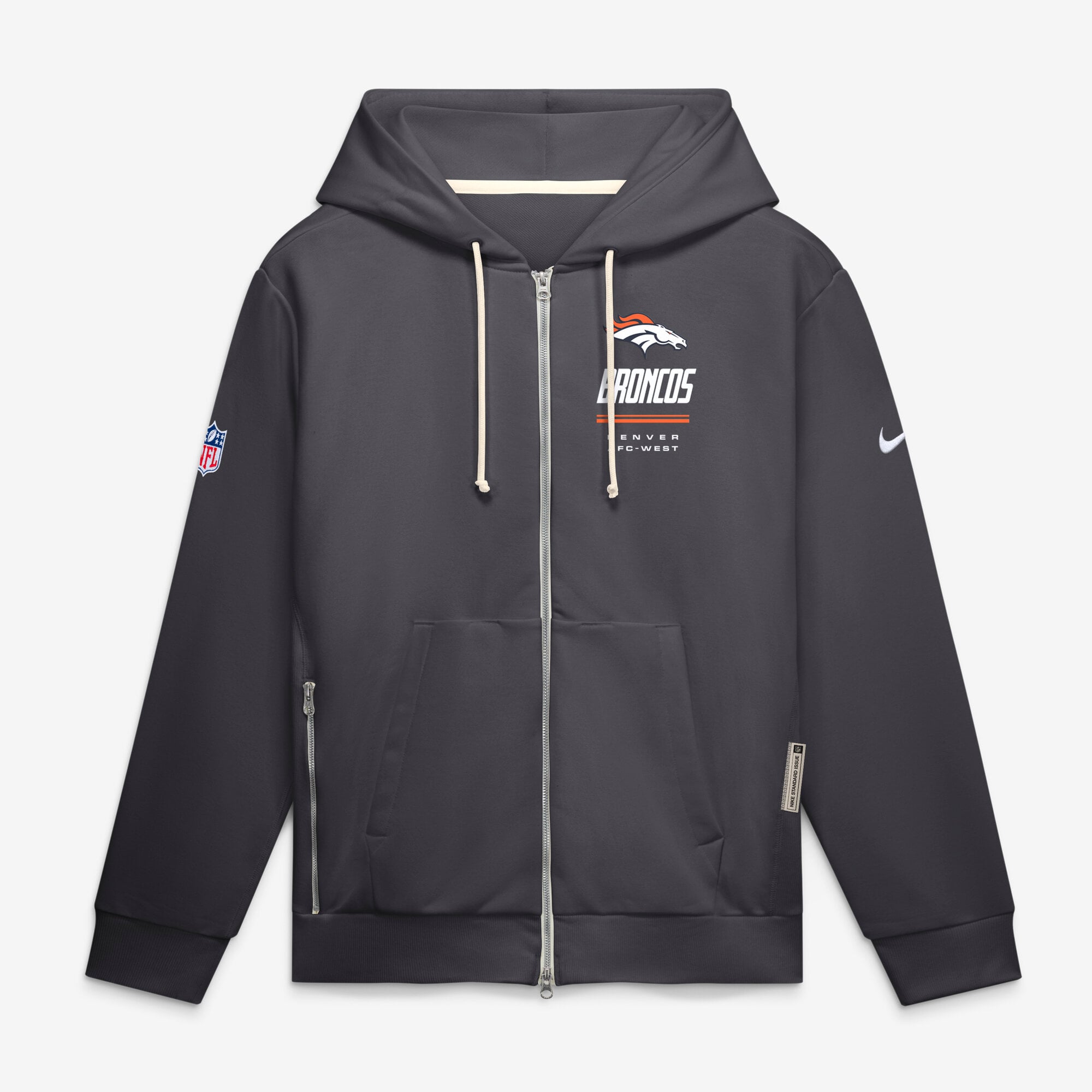 Men's Nike Charcoal Denver Broncos Sideline Standard Issue Quarterback Scramble Dri-FIT Full-Zip Hoodie