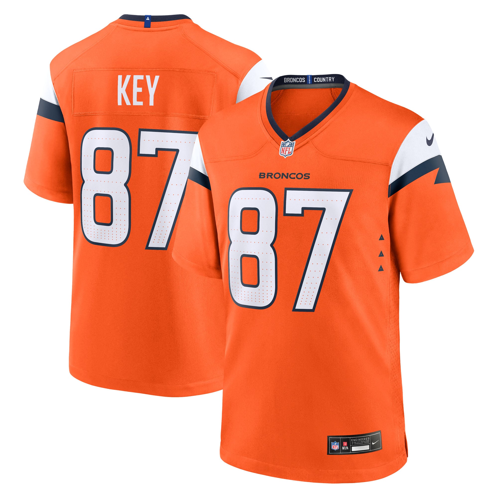 Maillot de match Nike Dane Key orange des Broncos Denver pour homme
