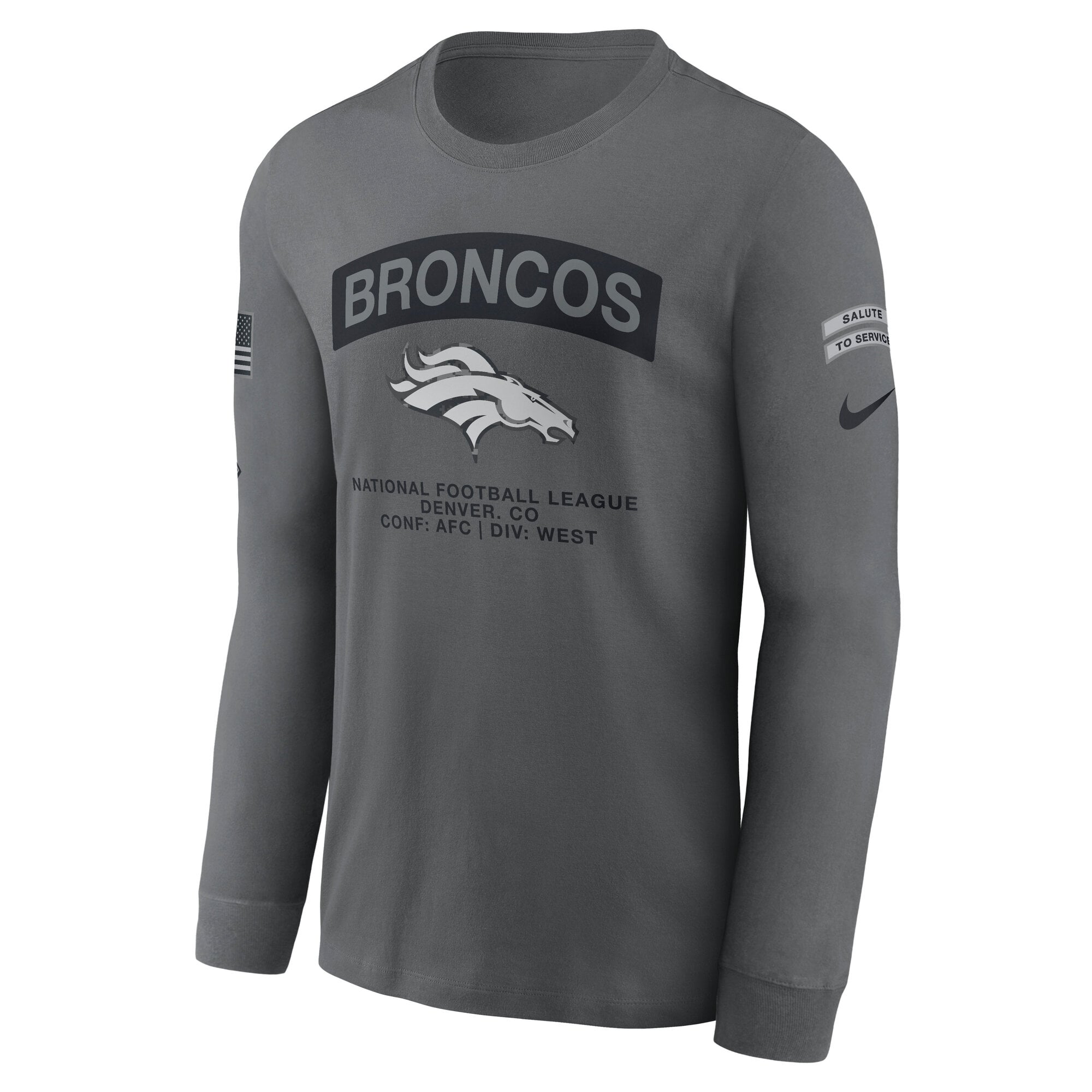 T-shirt à manches longues Nike gris Denver Broncos 2026 Salute to Service pour homme