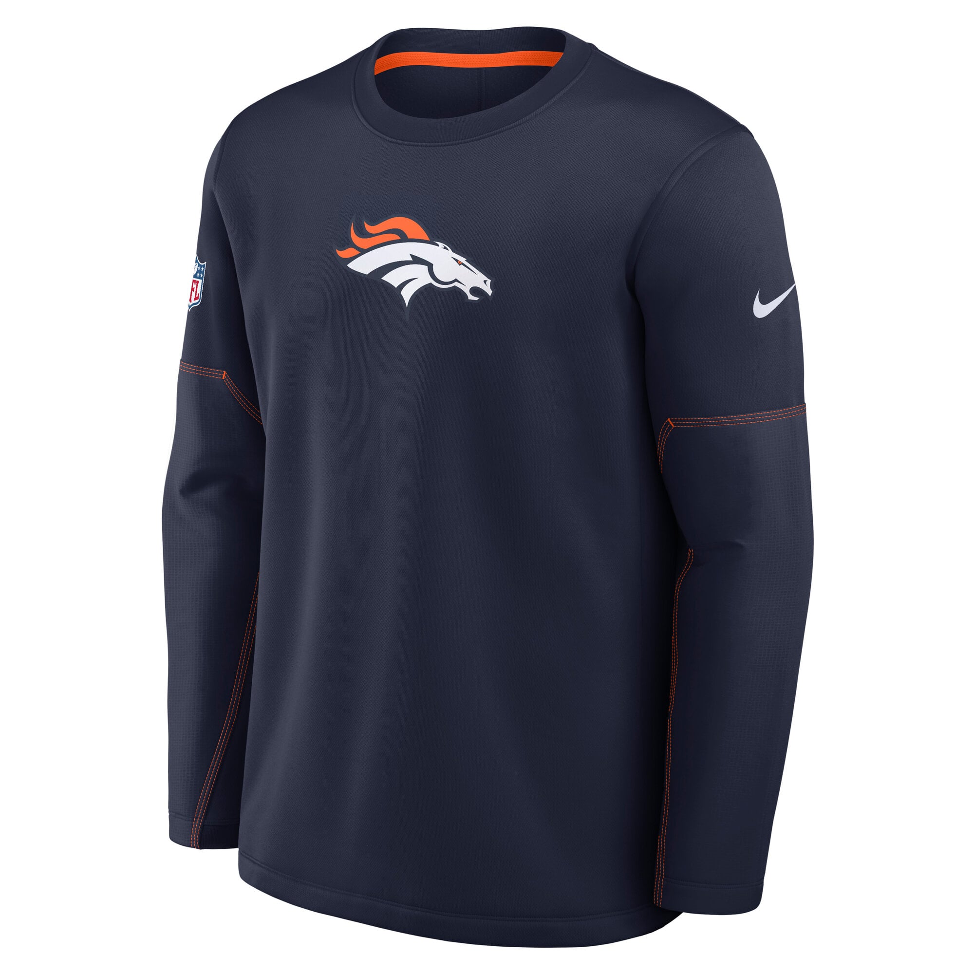 Men's Nike Navy Denver Broncos Sideline Coaches Team Present Midweight Therma-FIT Sweatshirt