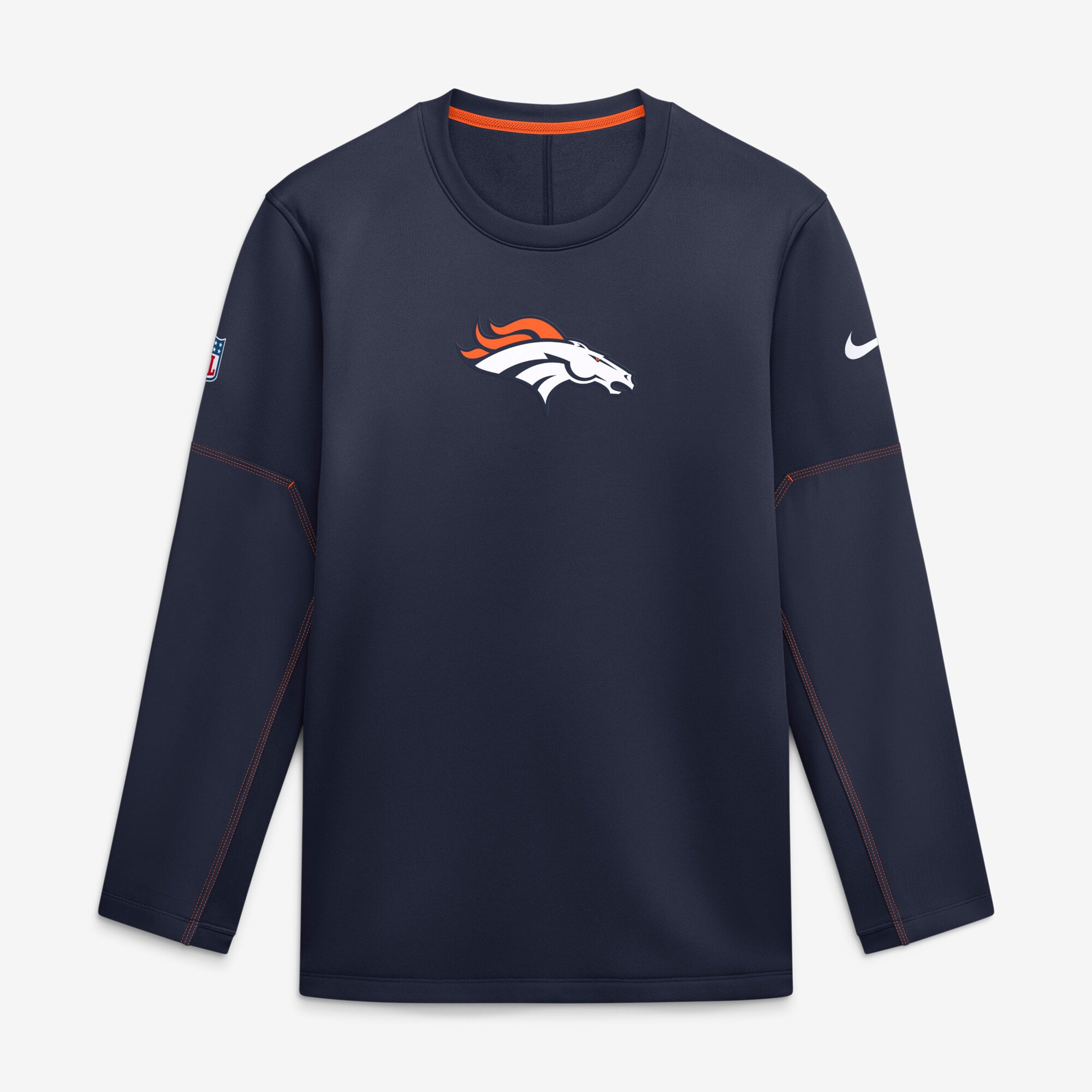 Men's Nike Navy Denver Broncos Sideline Coaches Team Present Midweight Therma-FIT Sweatshirt