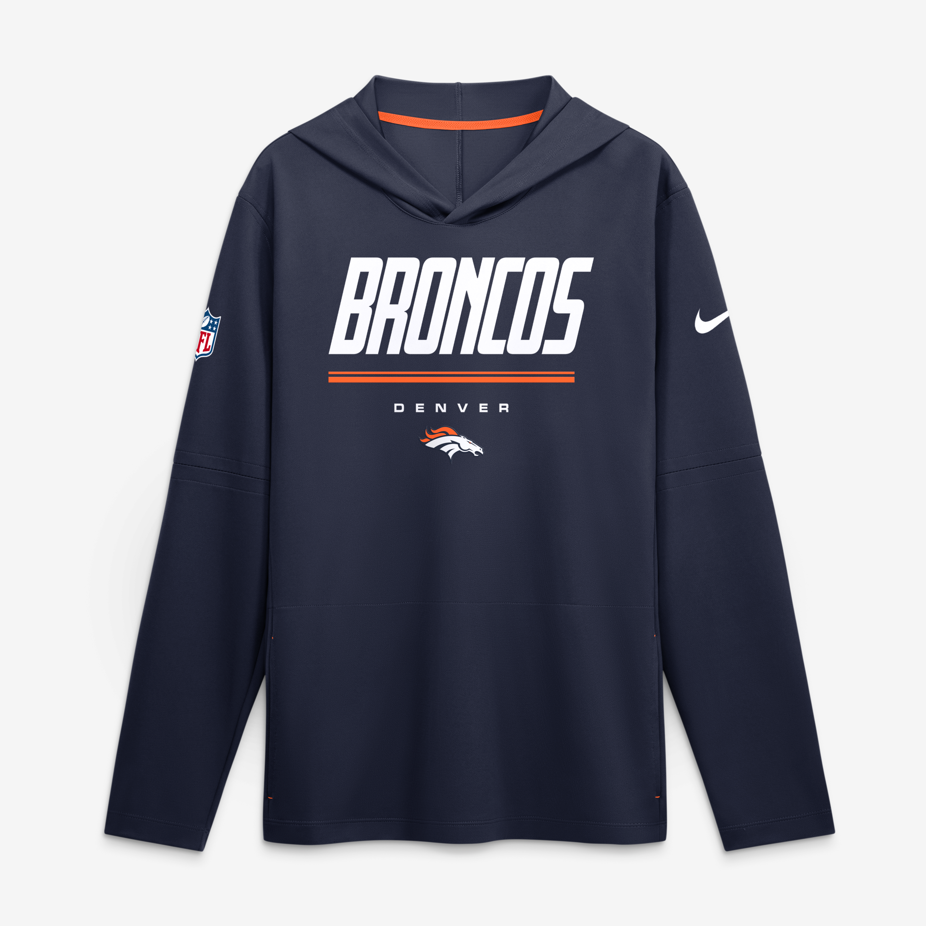 Men's Nike Navy Denver Broncos Sideline Game On Lightweight Long Sleeve Hooded Dri-FIT Top