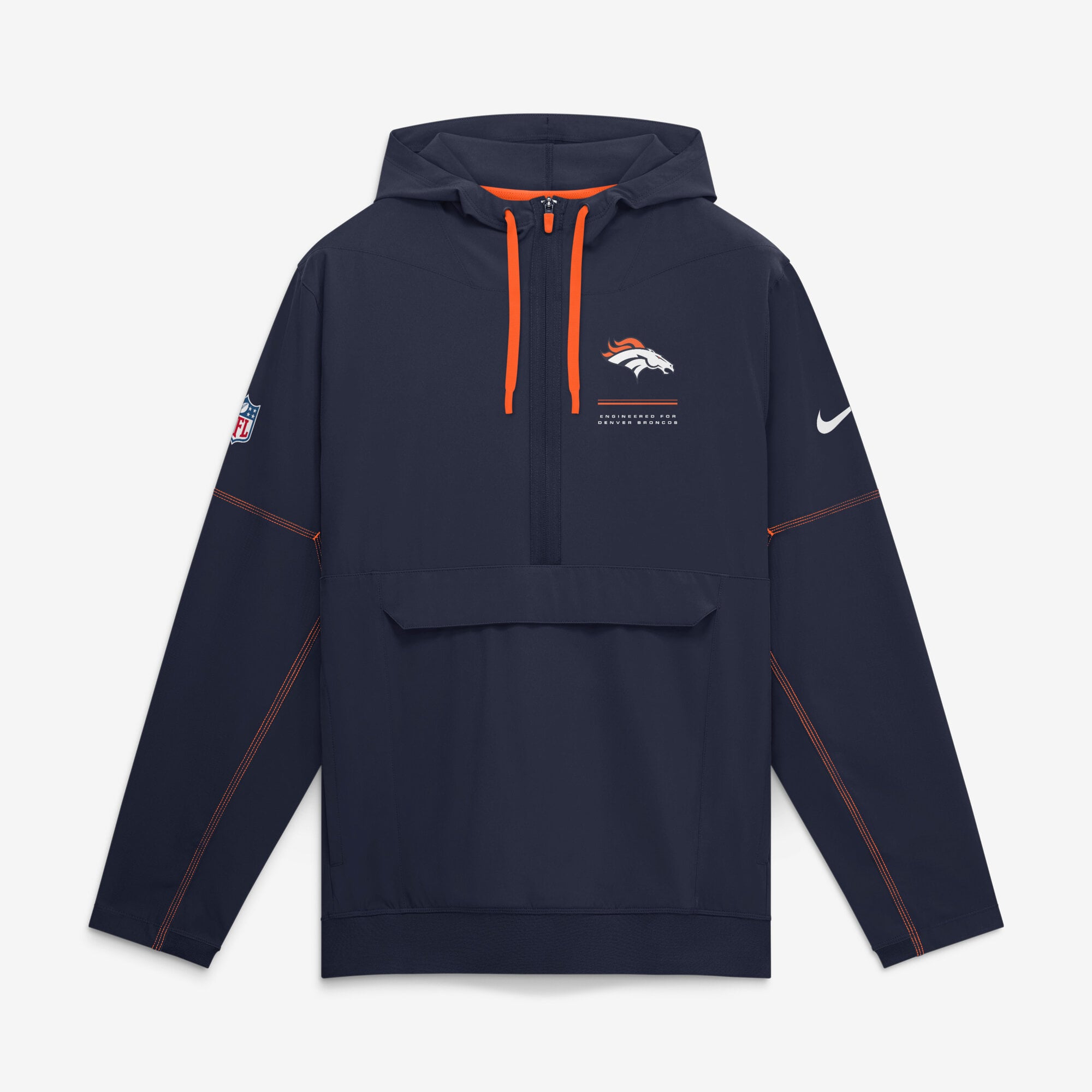 Men's Nike Navy Denver Broncos Sideline Logo Glory Anorak Half-Zip Hooded Jacket