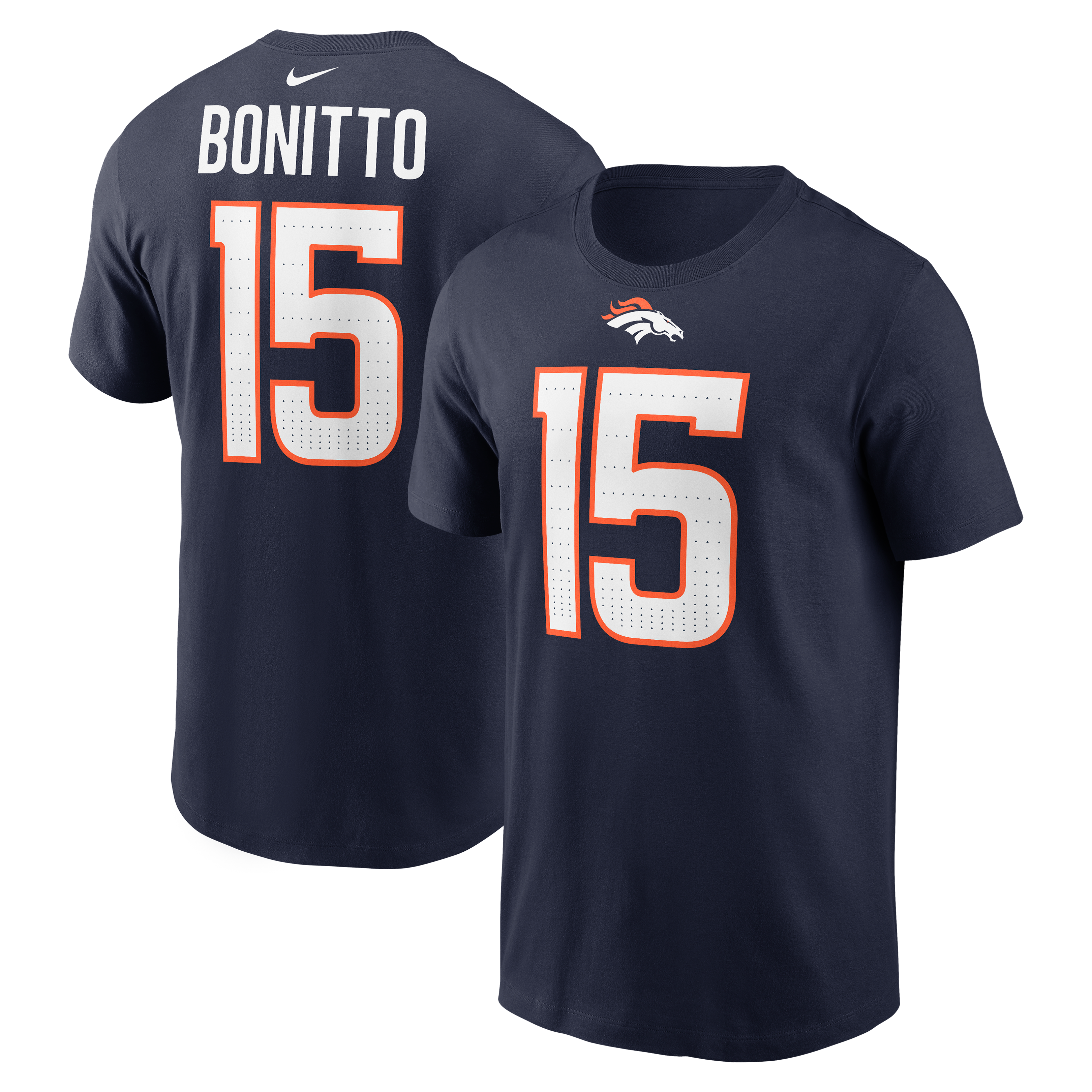 T-shirt Nike Nik Bonitto orange Denver Broncos pour homme, avec nom et numéro