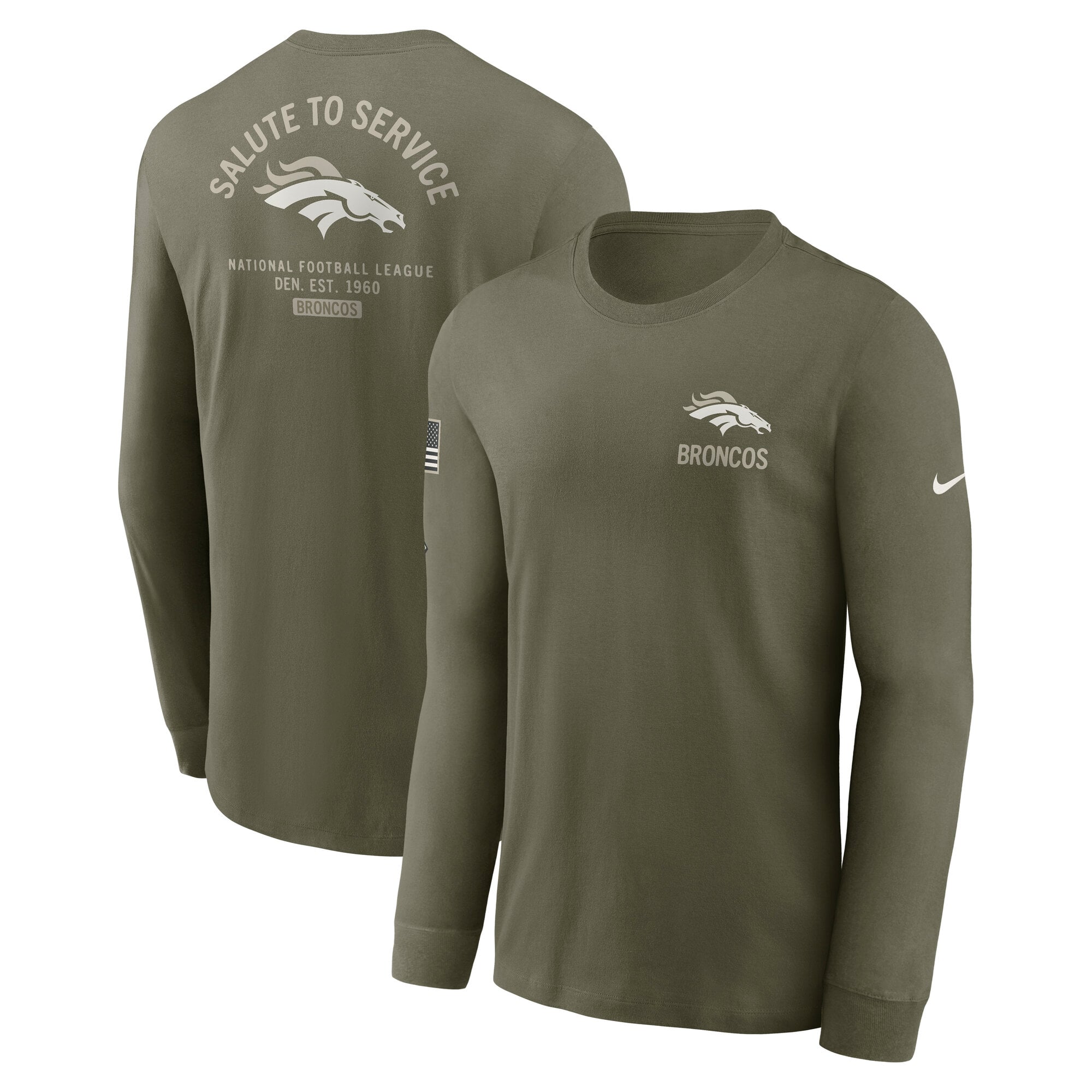 Men's Nike Olive Denver Broncos 2025 Salute to Service Sideline Long Sleeve T-Shirt