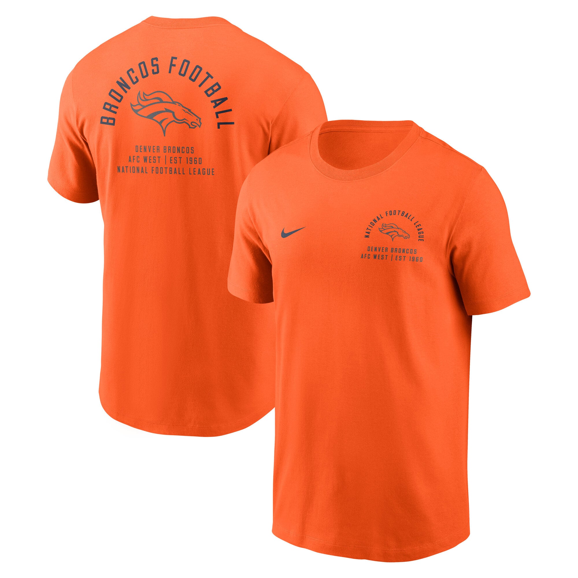 T-shirt Nike pour homme, orange, Denver Broncos, logo divisé