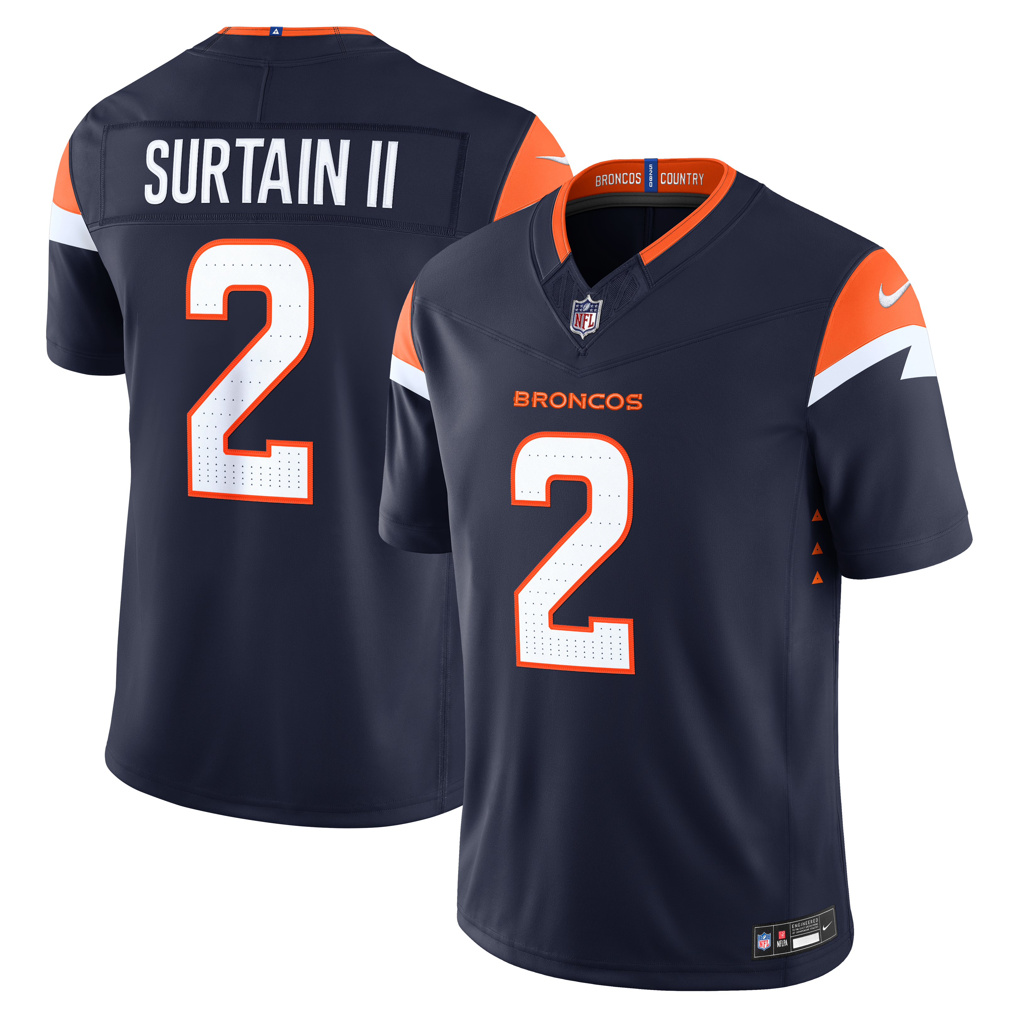 Men's Nike Pat Surtain II Navy Denver Broncos Alternate Vapor F.U.S.E. Stitched Limited Jersey