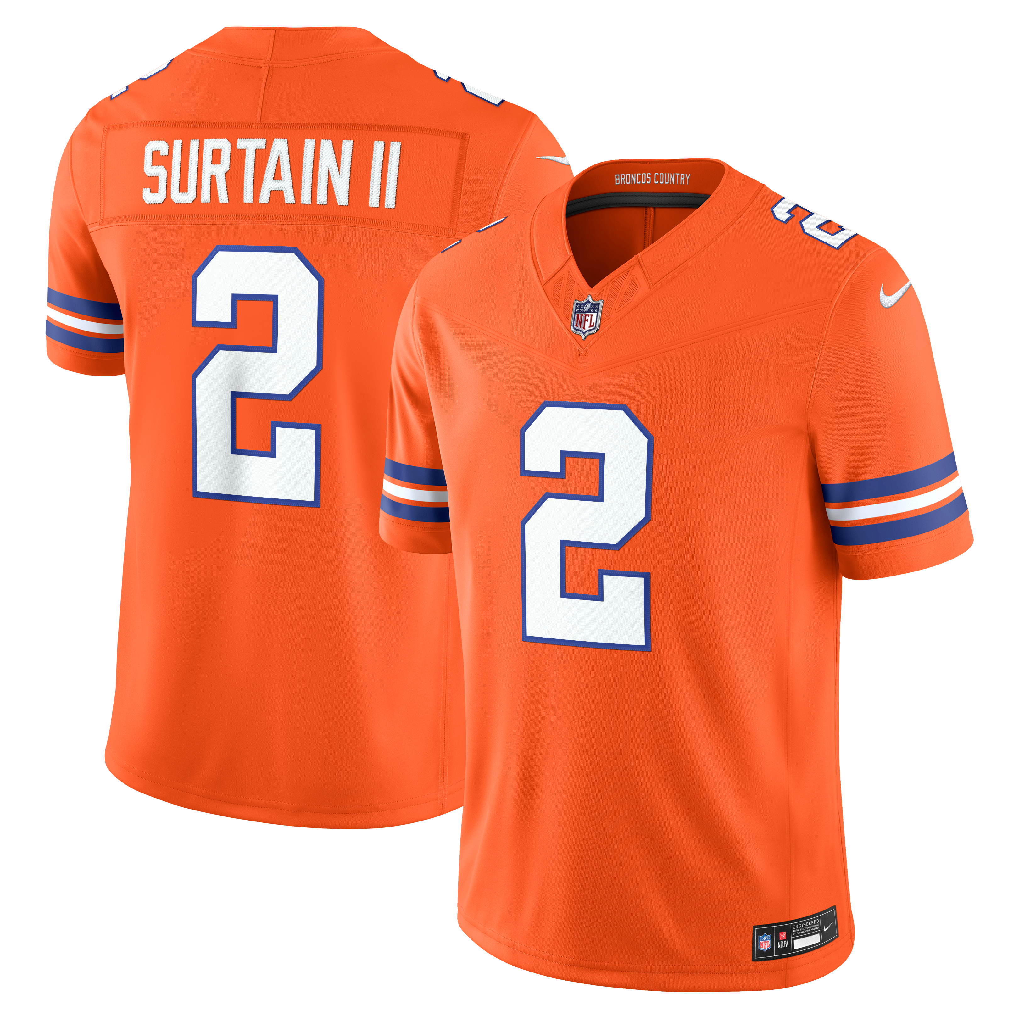 Men's Nike Pat Surtain II Orange Denver Broncos Alternate Mile High Collection 1977 Throwback Vapor F.U.S.E. Stitched Limited Jersey