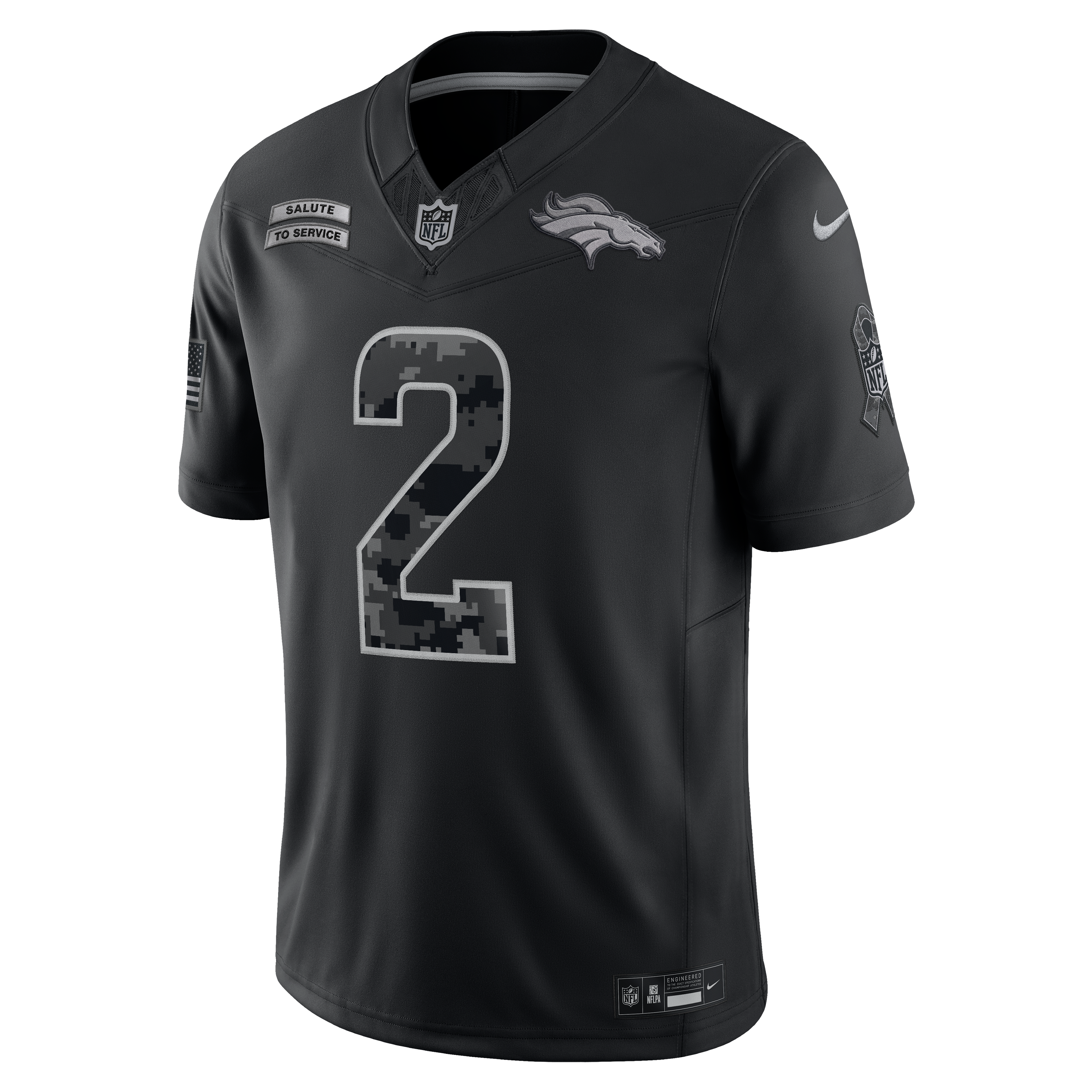 Maillot Nike Patrick Surtain II noir Denver Broncos 2026 Salute to Service, édition limitée cousue