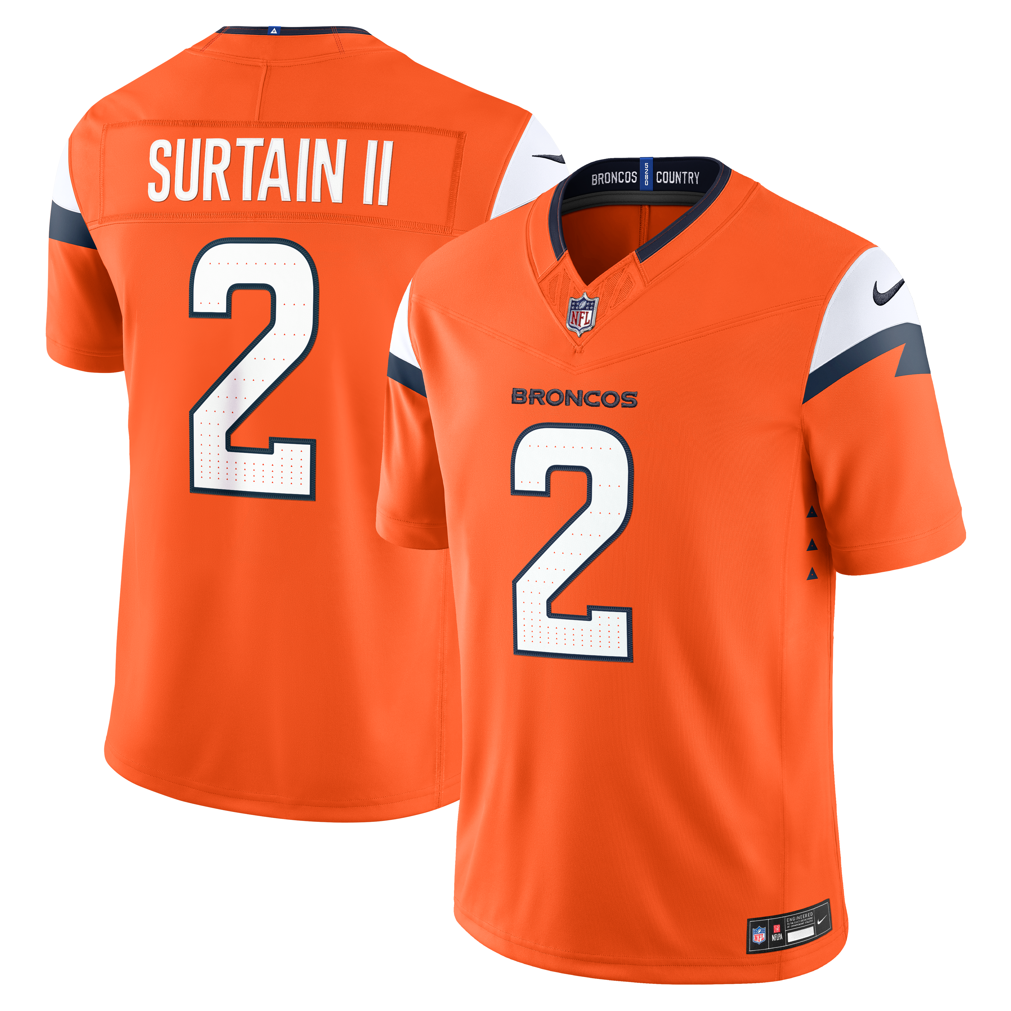 Men's Nike Patrick Surtain II Orange Denver Broncos Team Vapor F.U.S.E. Stitched Limited Jersey
