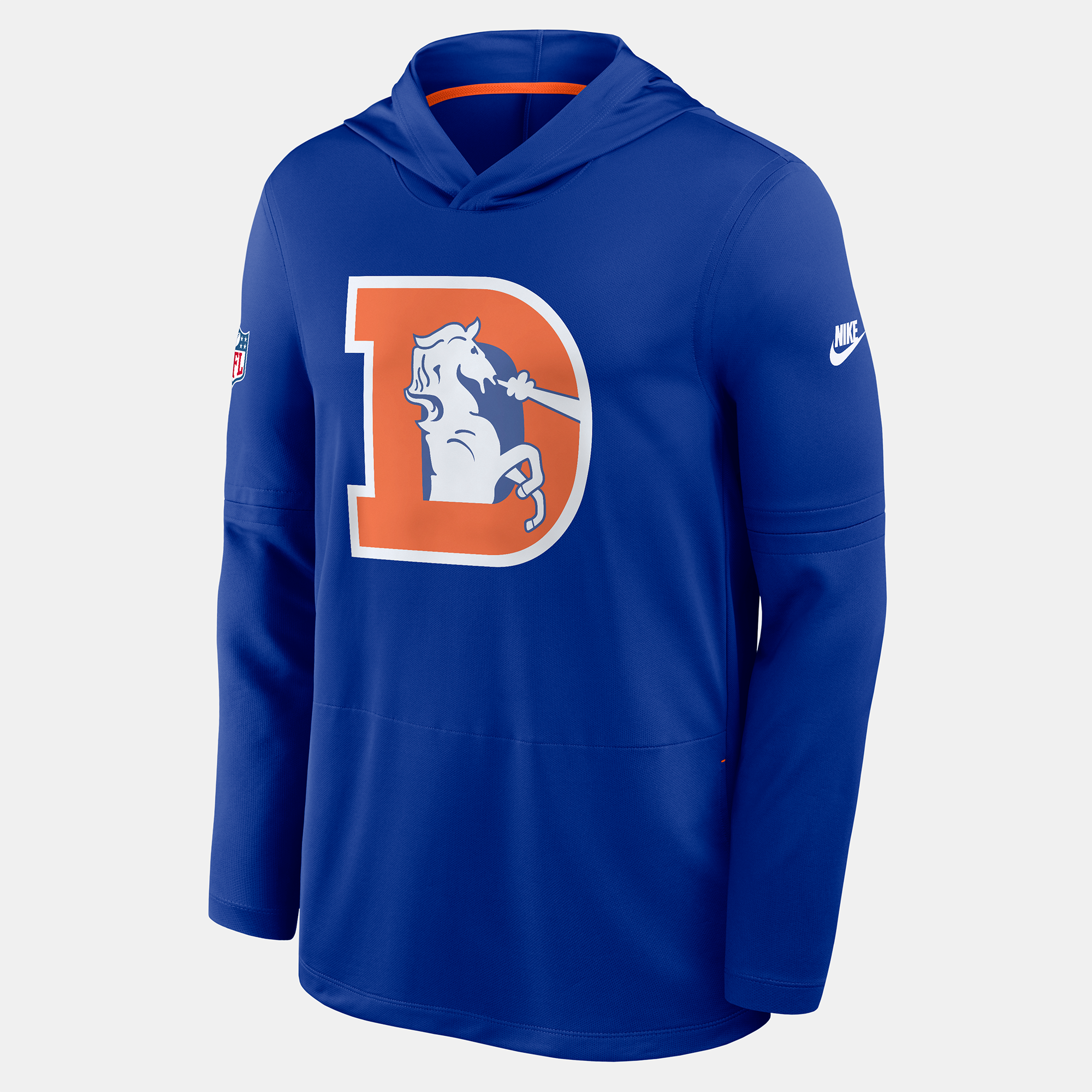 Men's Nike Royal Denver Broncos Sideline Alternate Lightweight Long Sleeve Hooded Dri-FIT T-Shirt