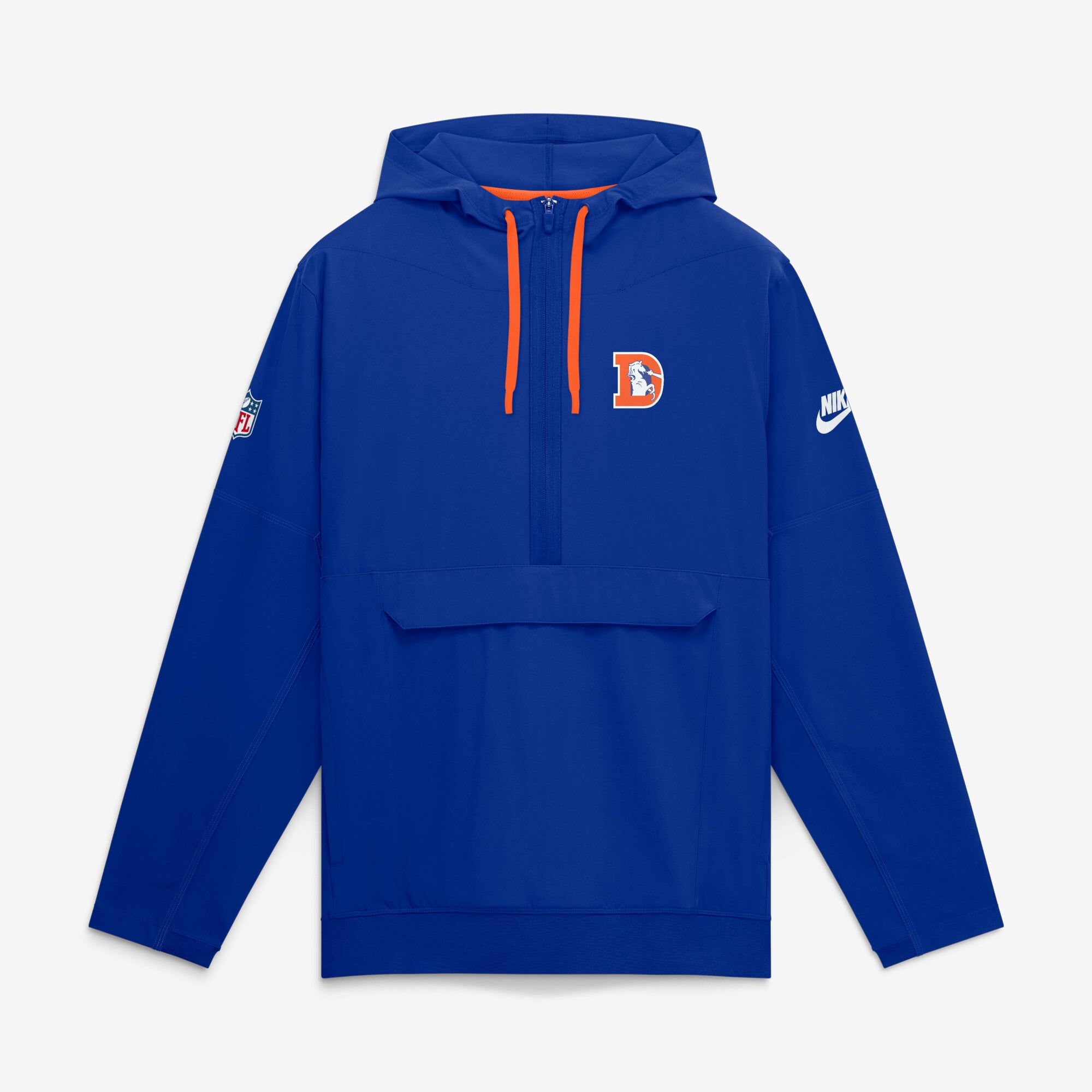 Men's Nike Royal Denver Broncos Sideline Broken Rules Alternate Anorak Half-Zip Hooded Jacket