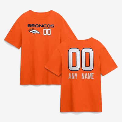 Denver Broncos  Touchdown Wordmark Personalized Name & Number T-Shirt - Orange