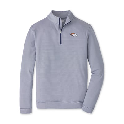 Denver Broncos Peter Millar Perth Sugar Stripe Performance Quarter-Zip Pullover - Navy/White