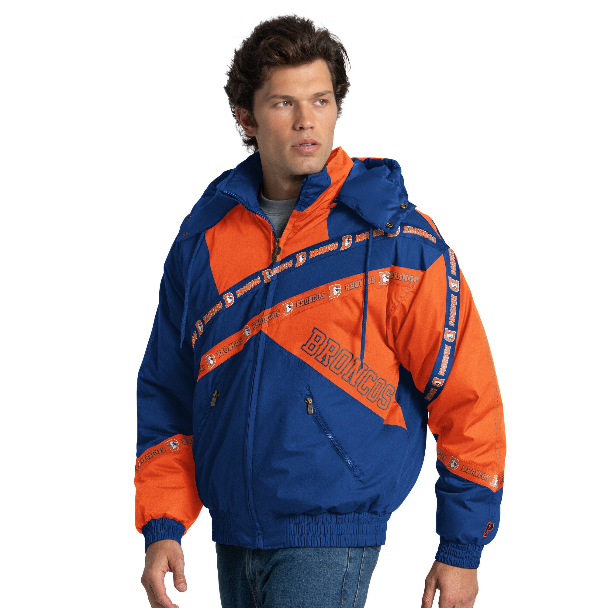 Veste zippée intégrale Denver Broncos Pro Player Royal à double bande et capuche amovible