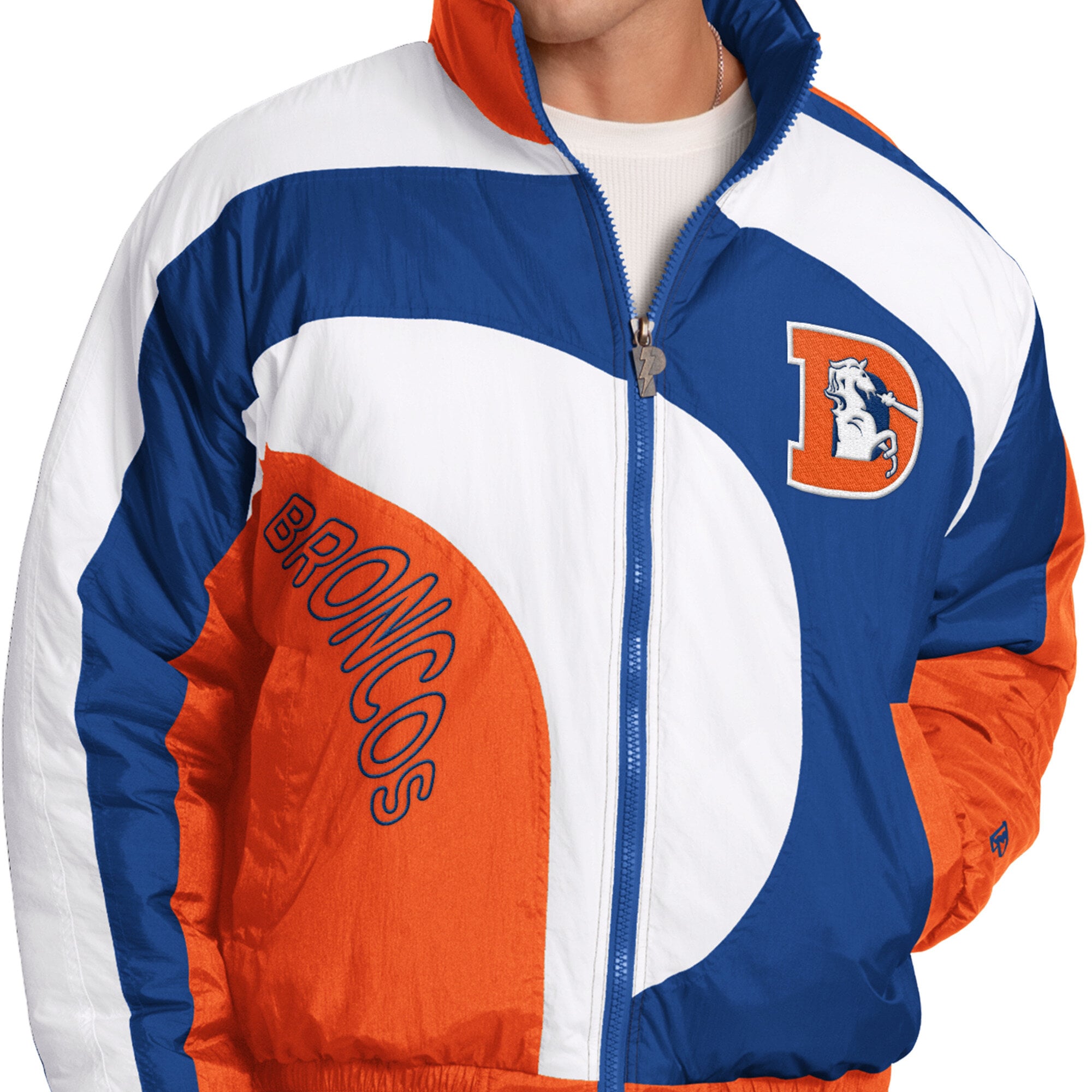 Men's Pro Player White Denver Broncos Wave Full-Zip Jacket