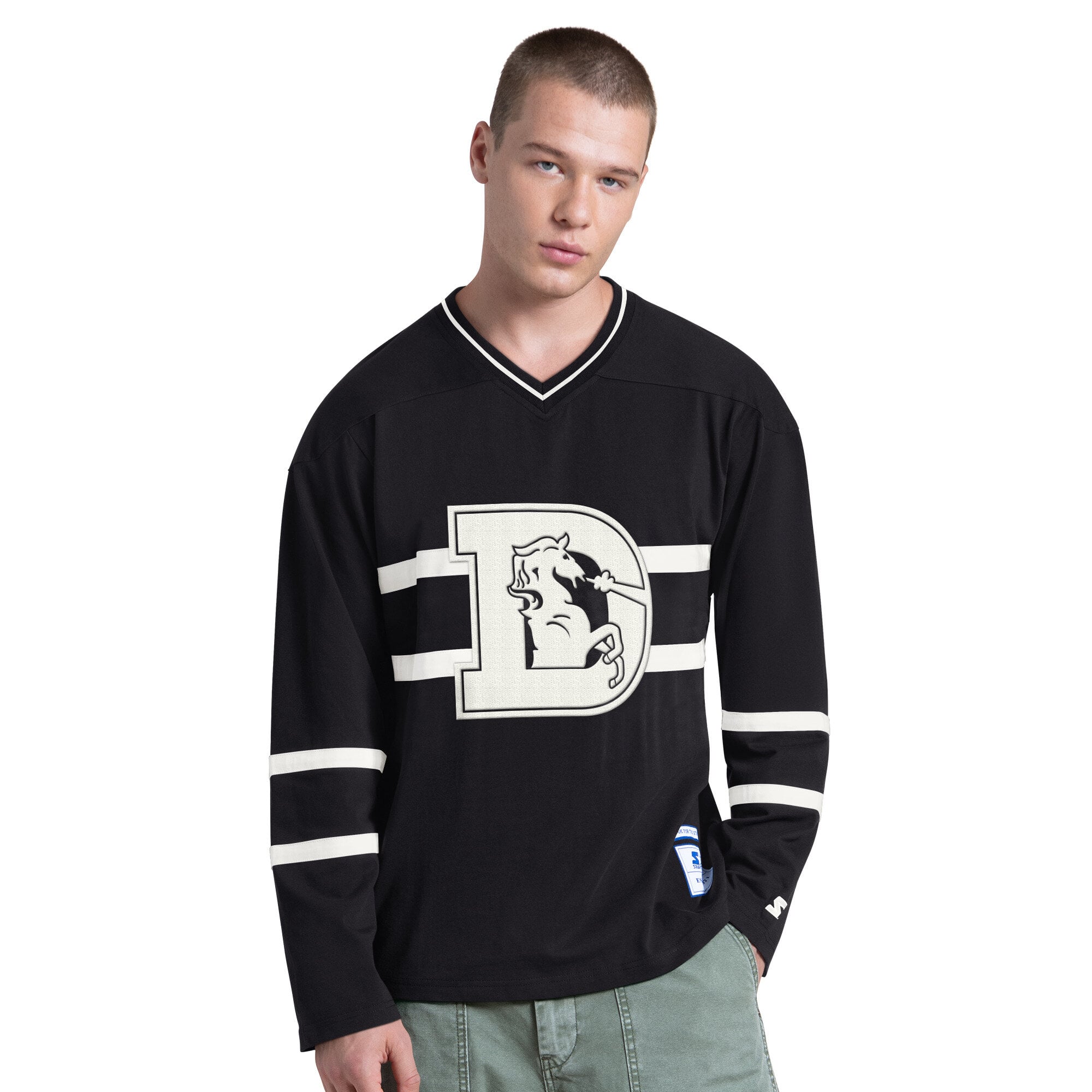 T-shirt à manches longues et col en V Starter noir pour homme