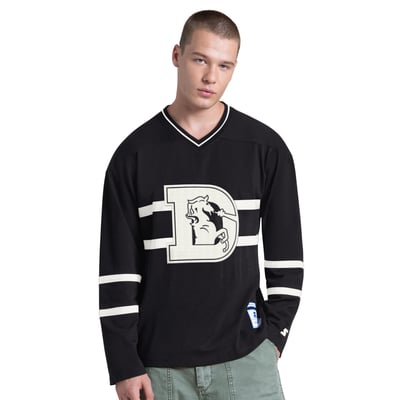 Denver Broncos Starter Line Up Retro Logo Long Sleeve V-Neck T-Shirt - Black