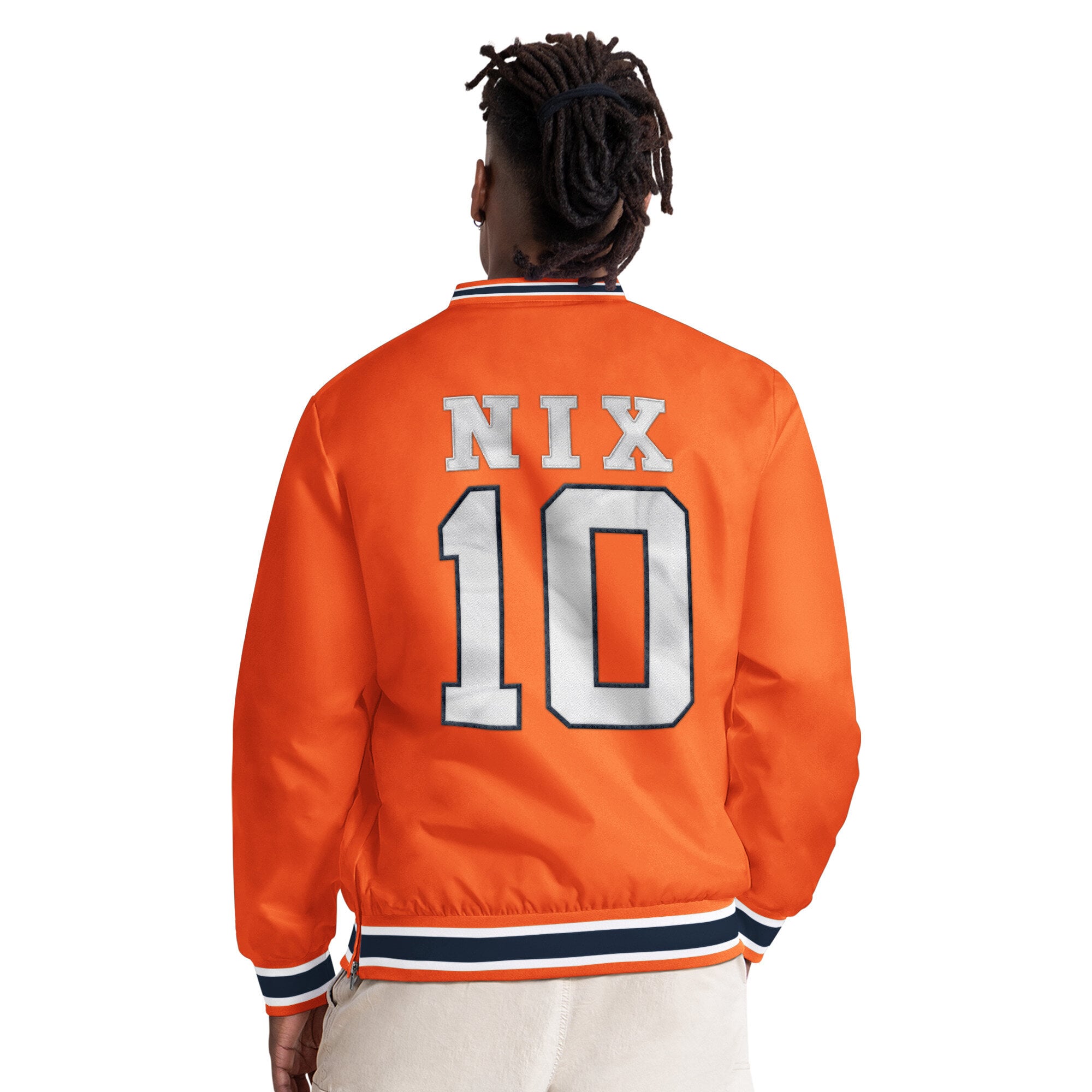 Men's Starter Bo Nix Orange Denver Broncos Player Layer V-Neck Pullover