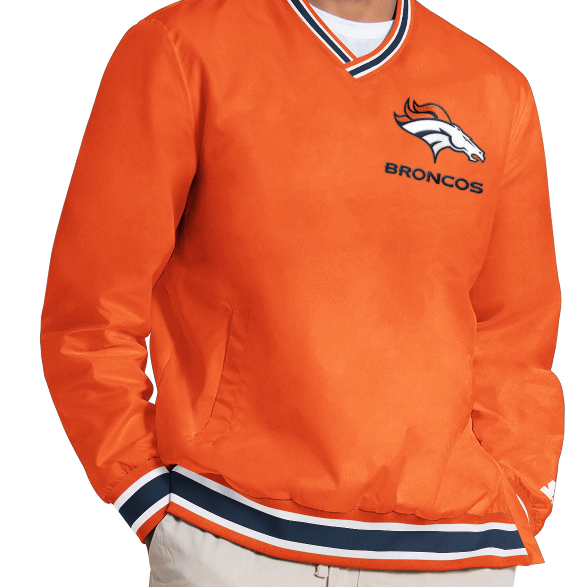 Men's Starter Bo Nix Orange Denver Broncos Player Layer V-Neck Pullover