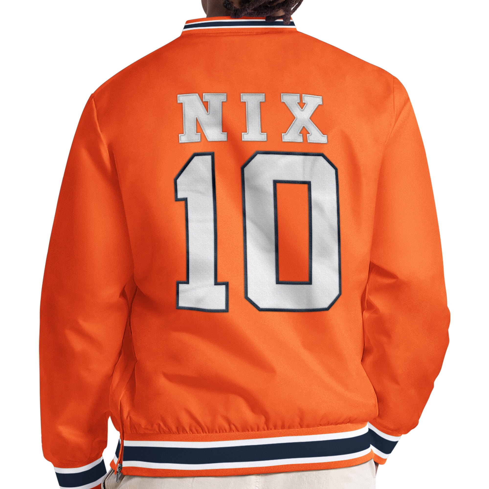 Men's Starter Bo Nix Orange Denver Broncos Player Layer V-Neck Pullover