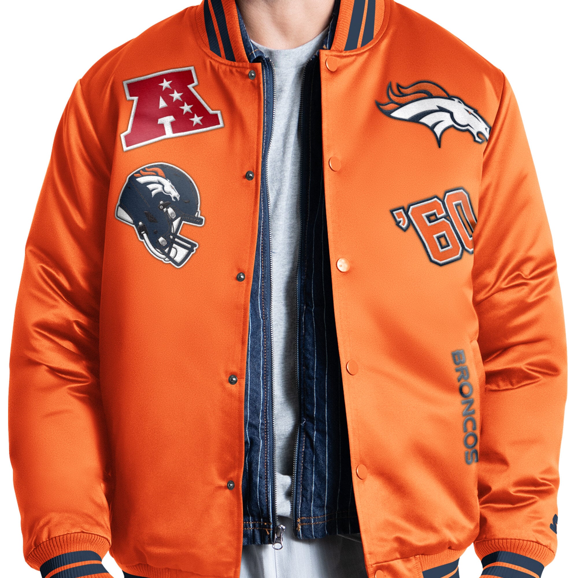 Men's Starter Orange Denver Broncos Elite Full Snap Varsity Jacket