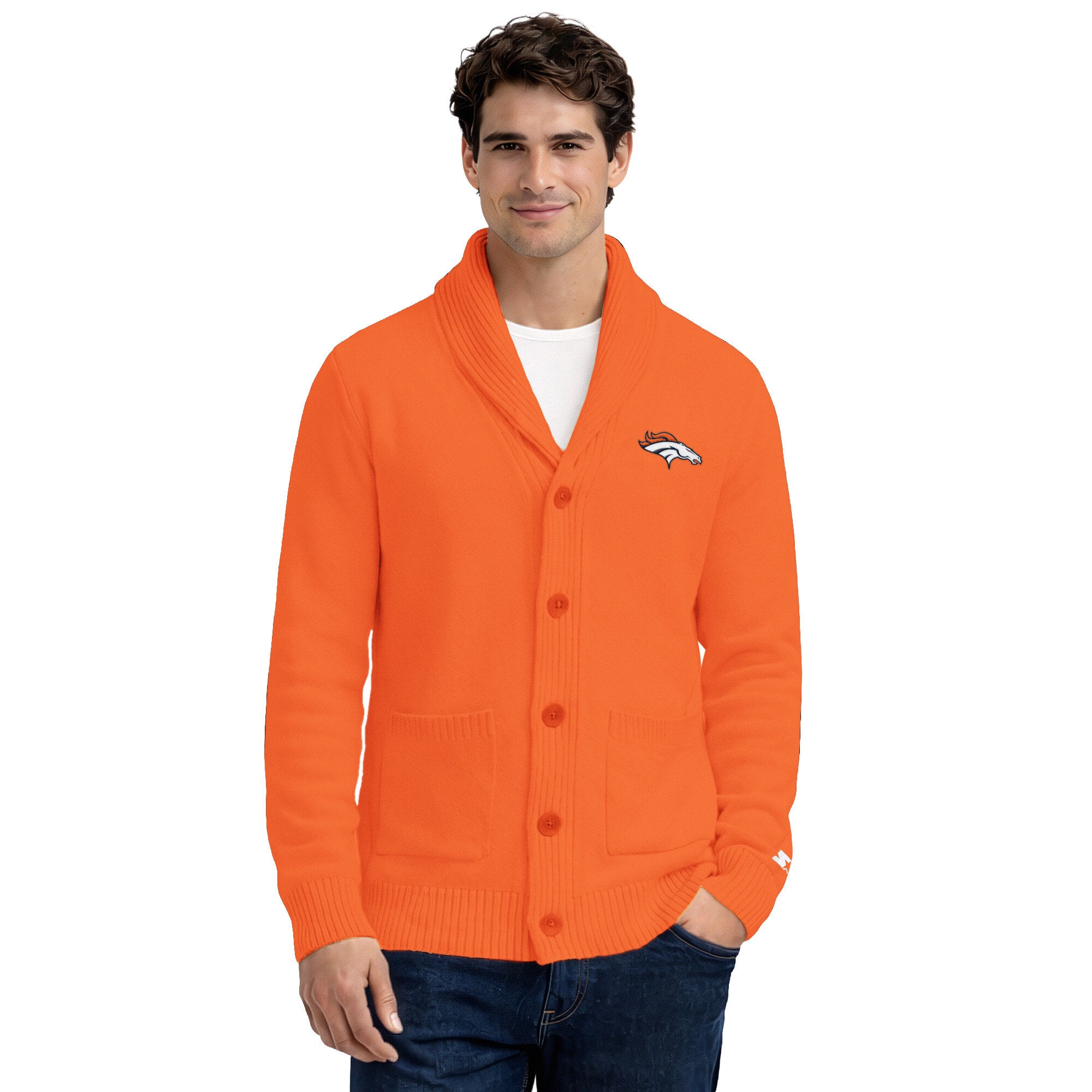 Gilet cardigan en maille épaisse à col châle Denver Broncos orange Starter pour homme