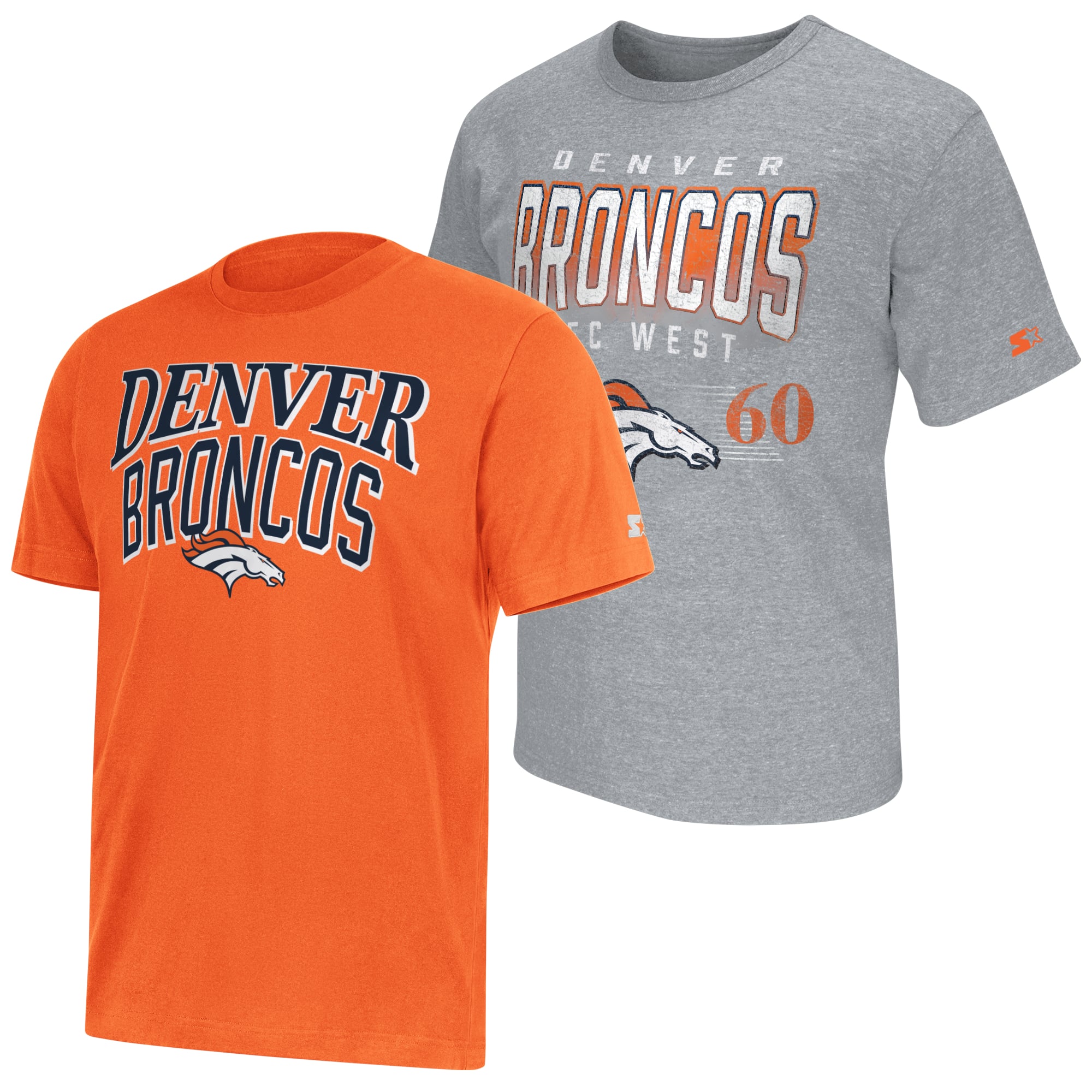 Ensemble de deux t-shirts à logo Denver Broncos, orange/gris chiné, pour homme