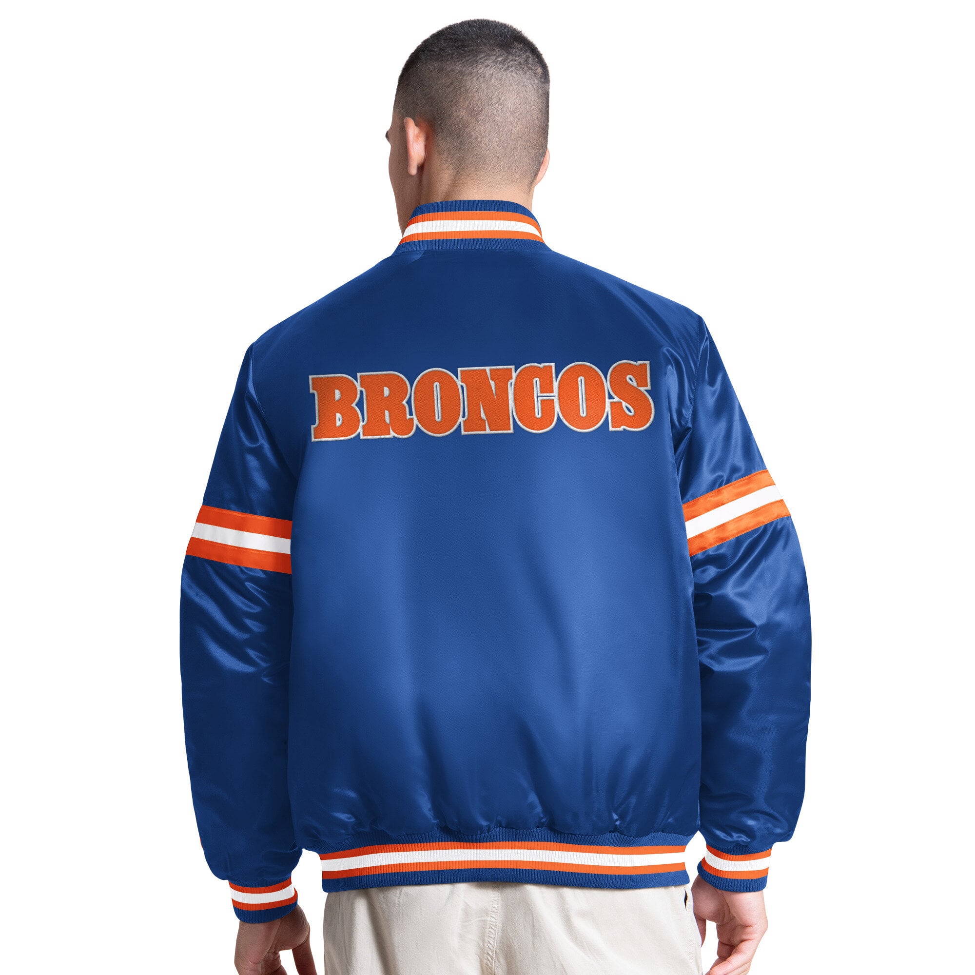 Veste universitaire rétro à logo Denver Broncos Courtside pour homme, coloris Royal, fermeture boutons-pression.