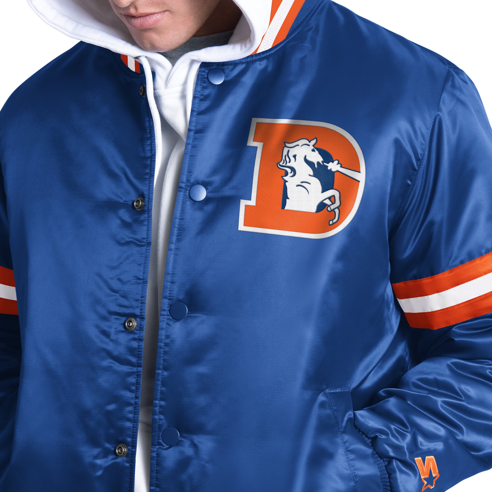 Veste universitaire rétro à logo Denver Broncos Courtside pour homme, coloris Royal, fermeture boutons-pression.