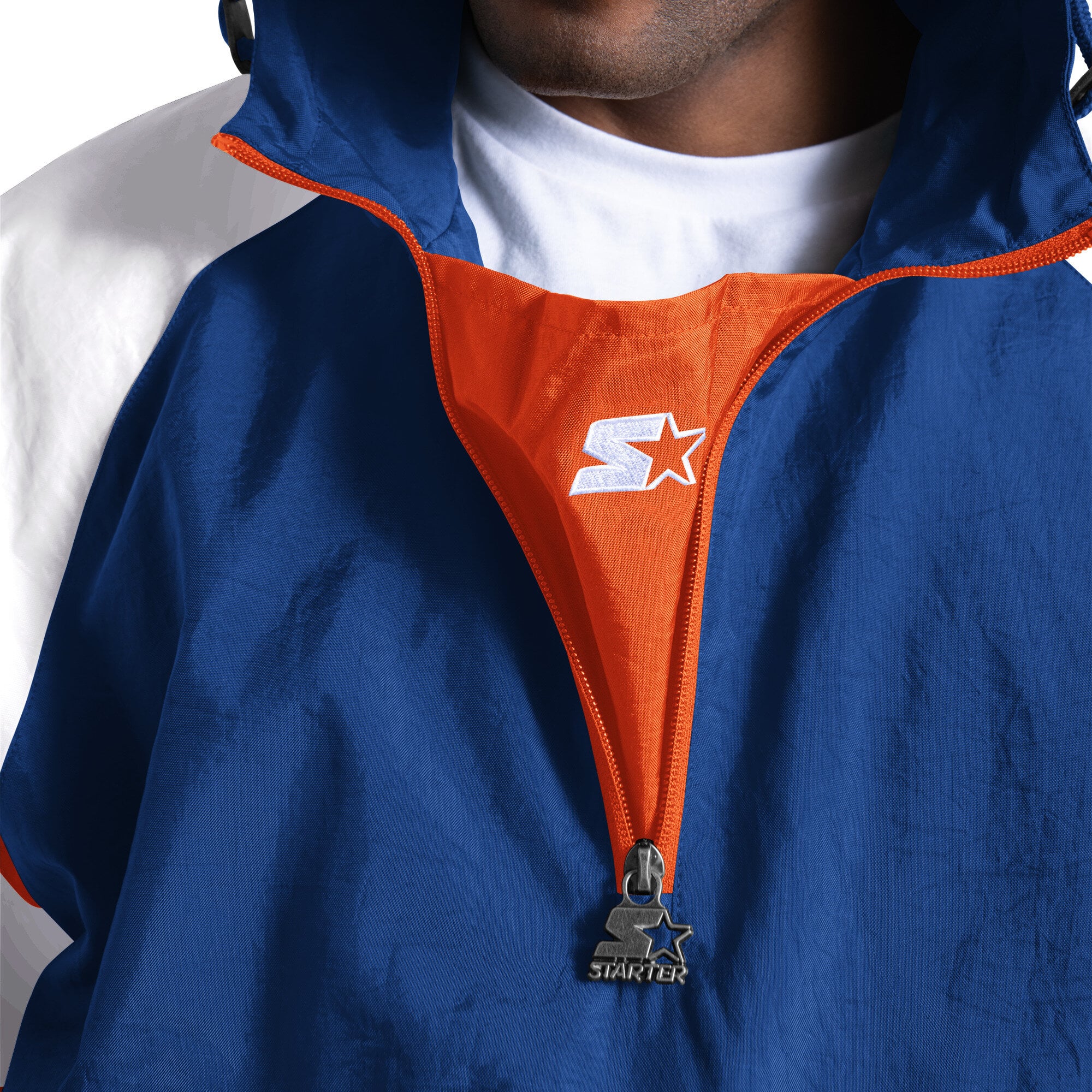 Men's Starter Royal Denver Broncos Street Cut Retro Logo Half-Zip Jacket