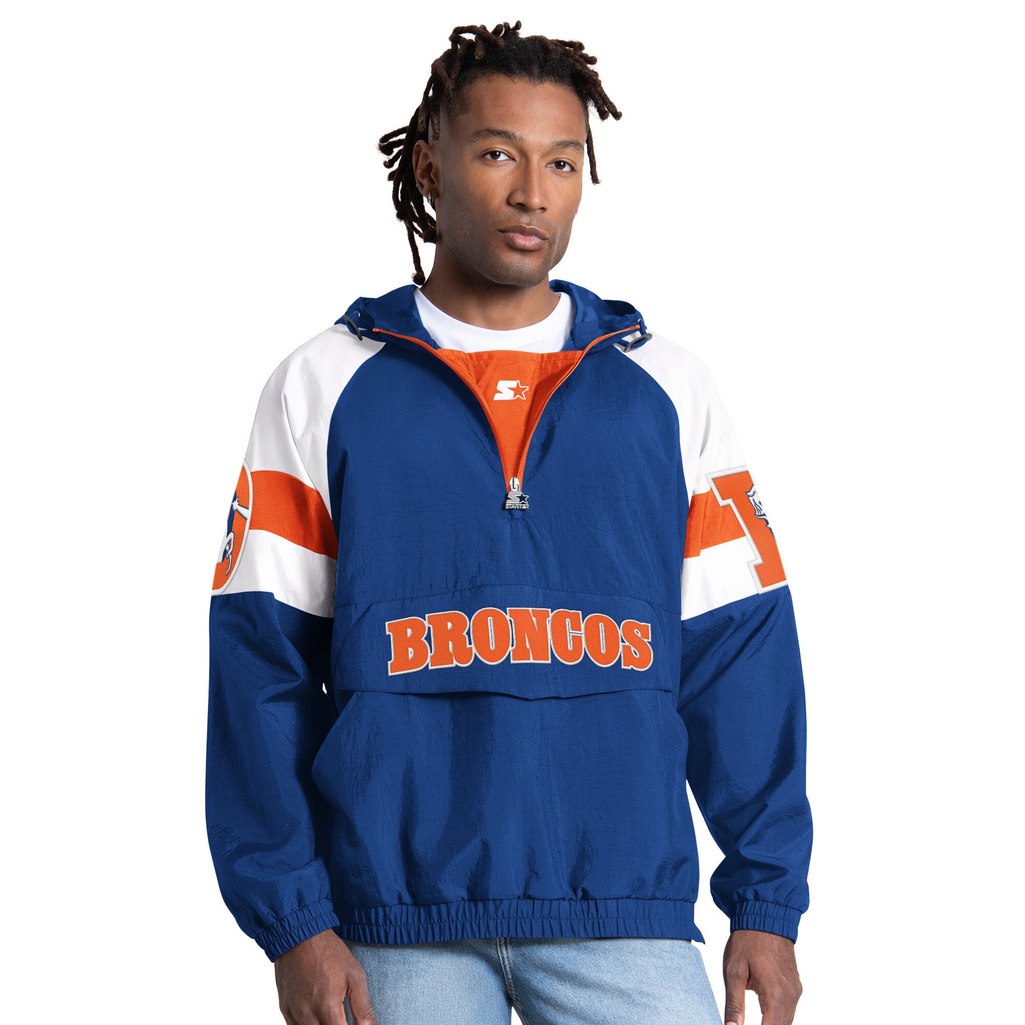 Men's Starter Royal Denver Broncos Street Cut Retro Logo Half-Zip Jacket