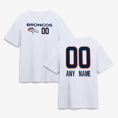 Denver Broncos  Touchdown Wordmark Personalized Name & Number T-Shirt - White