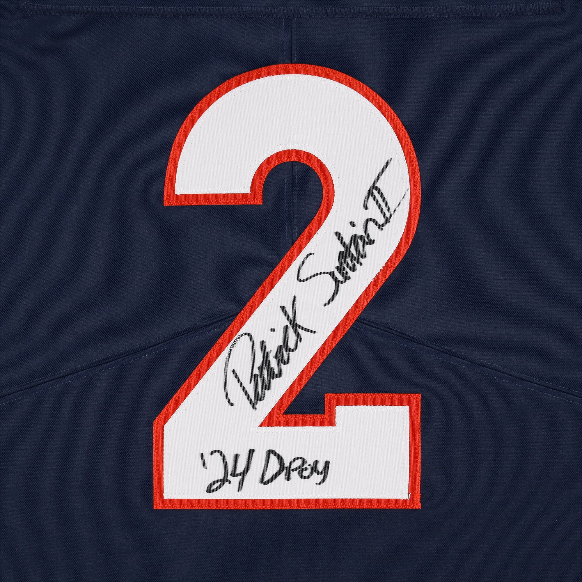 Maillot rétro Nike bleu marine 1997-2023, édition limitée, autographié par Patrick Surtain II des Denver Broncos, avec inscription « 24 DPOY ».