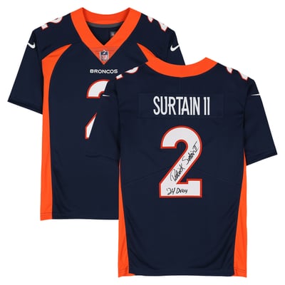 Patrick Surtain II Denver Broncos Autographed Fanatics Authentic Navy Nike 1997-2023 Throwback Limited Jersey with "24 DPOY" Inscription